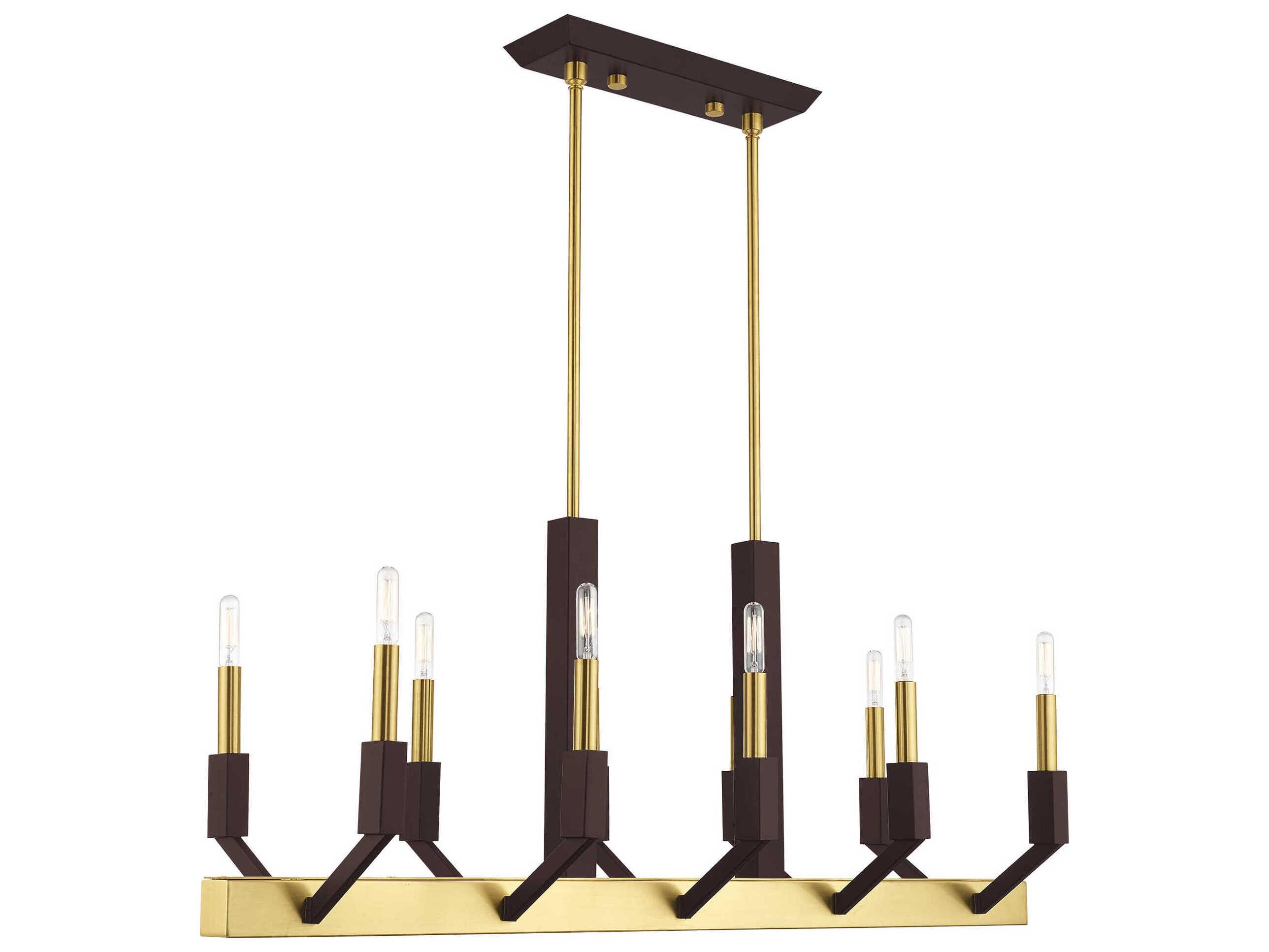 Livex Lighting Beckett 10-Light Satin Brass Bronze Linear Island Pendant