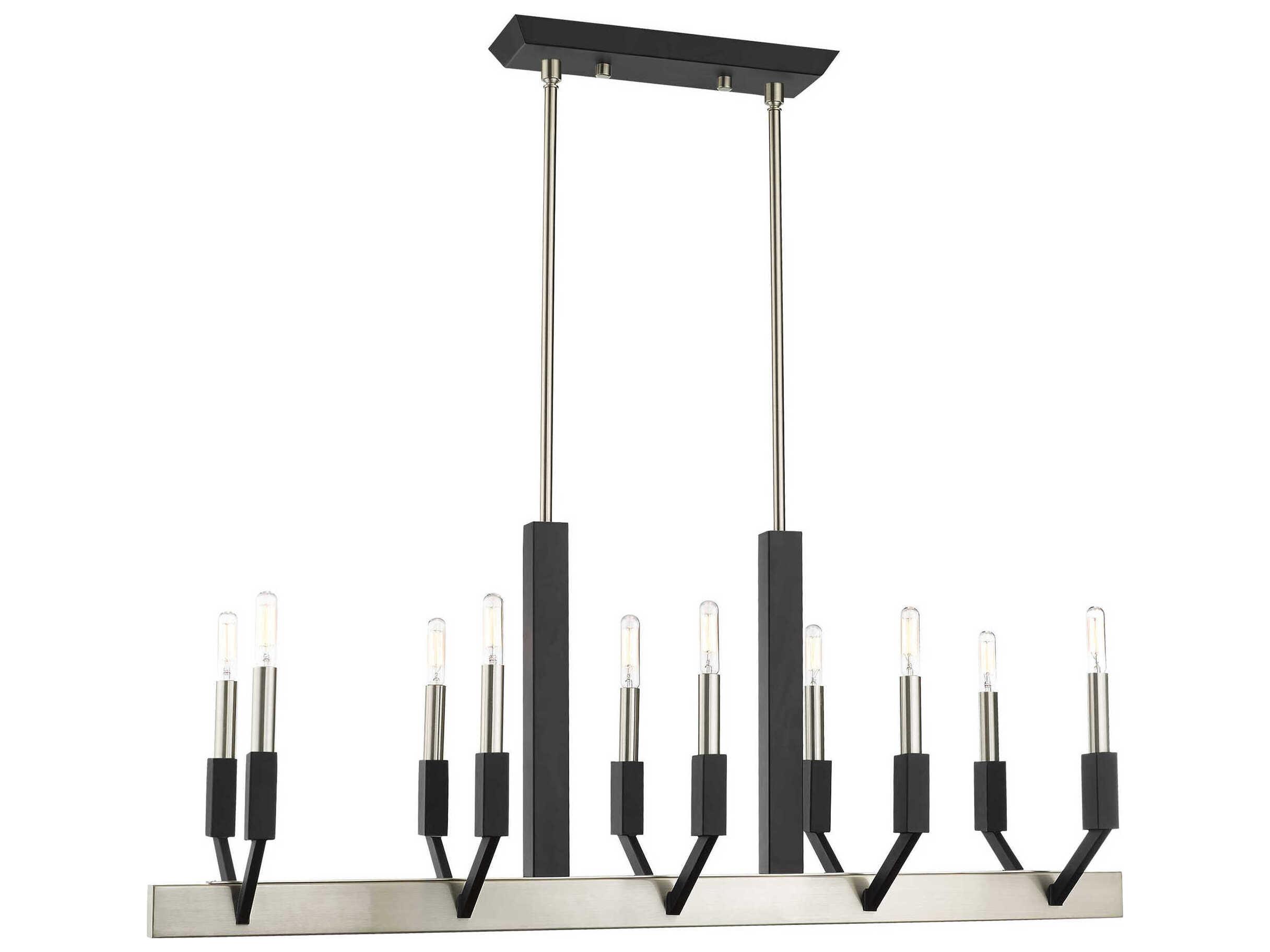 Livex Lighting Beckett 10-Light Brushed Nickel Black Linear Island Pendant