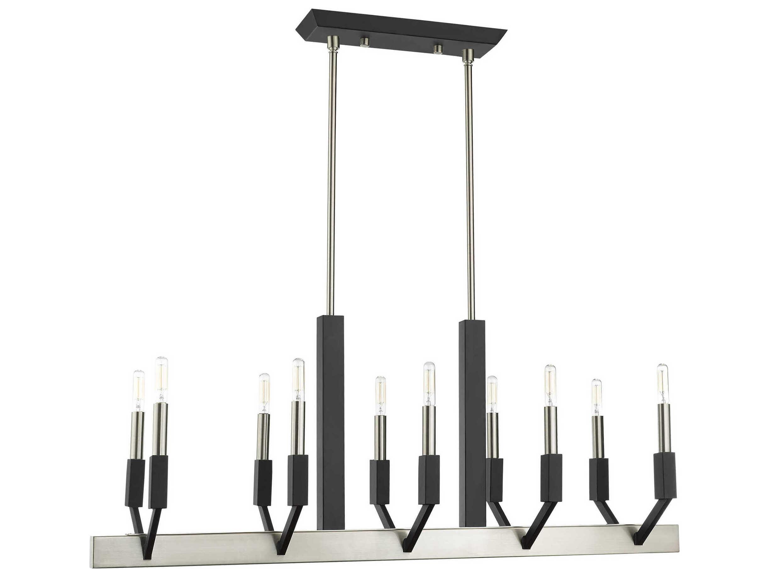 Livex Lighting Beckett 10-Light Brushed Nickel Black Linear Island Pendant