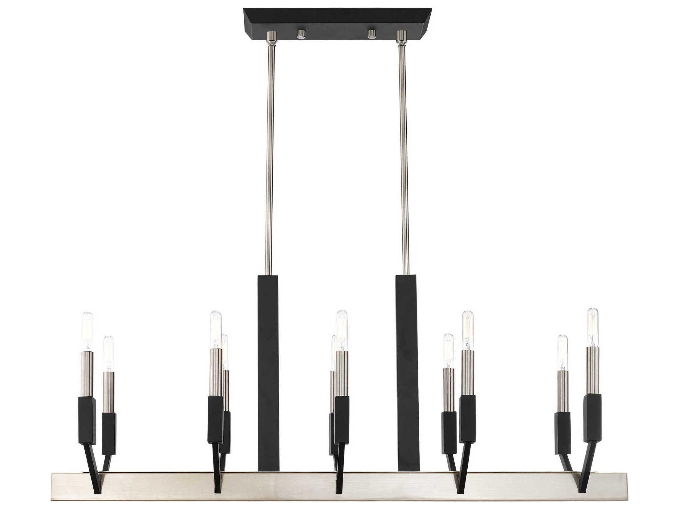 Livex Lighting Beckett 10-Light Brushed Nickel Black Linear Island Pendant