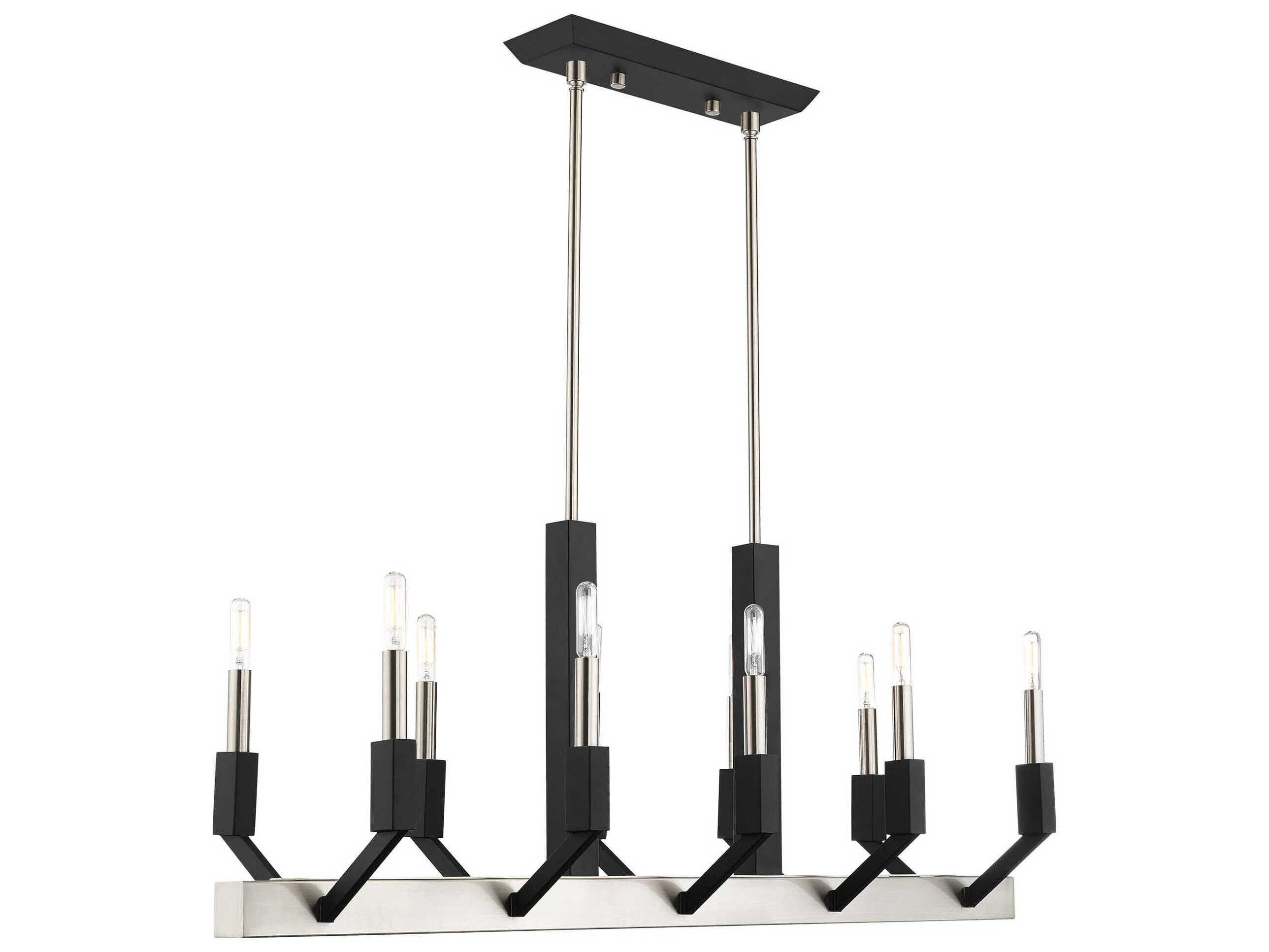 Livex Lighting Beckett 10-Light Brushed Nickel Black Linear Island Pendant