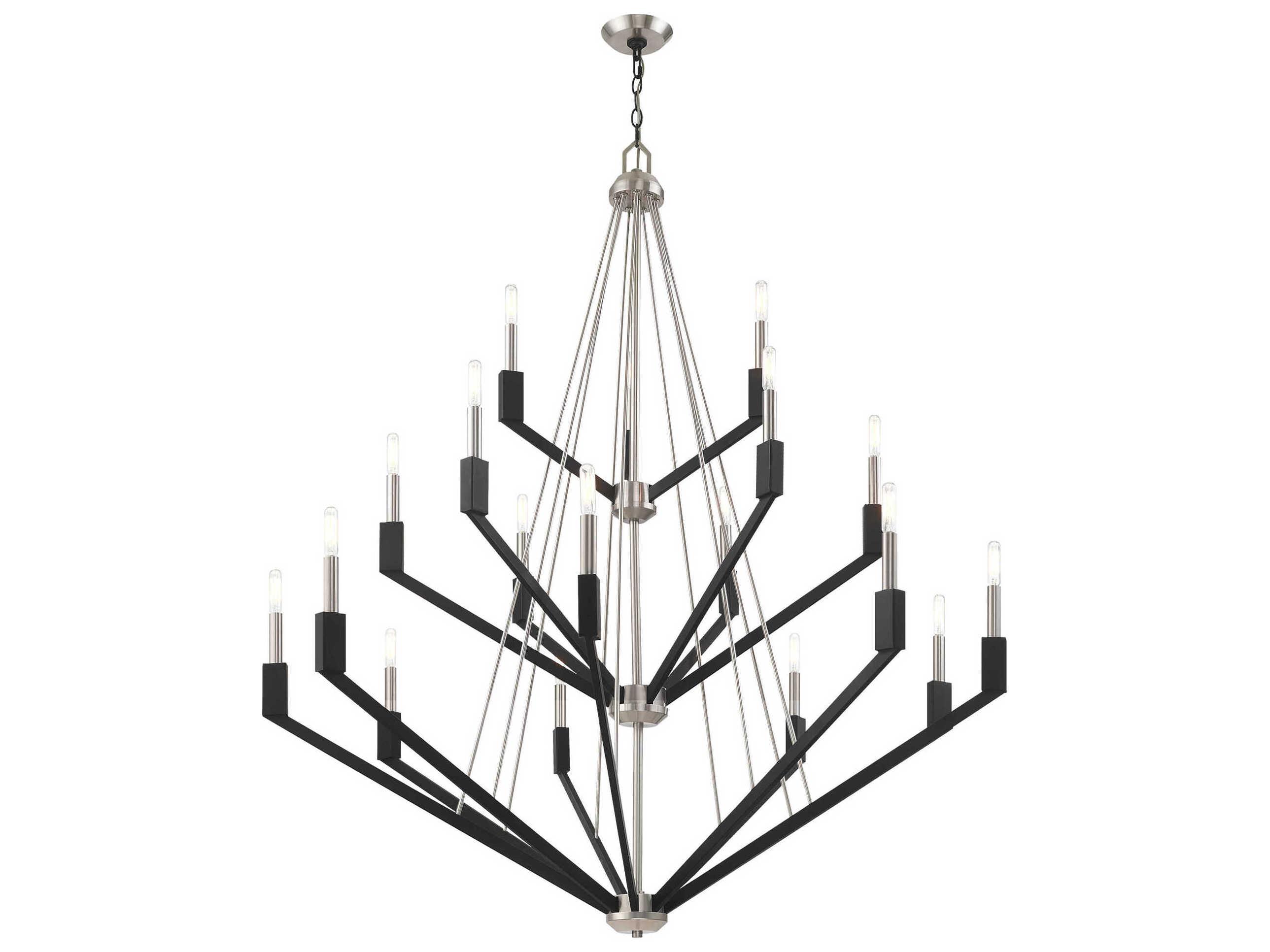 Livex Lighting Beckett 18-Light8-Light Brushed Nickel Black Candelabra Tiered Chandelier