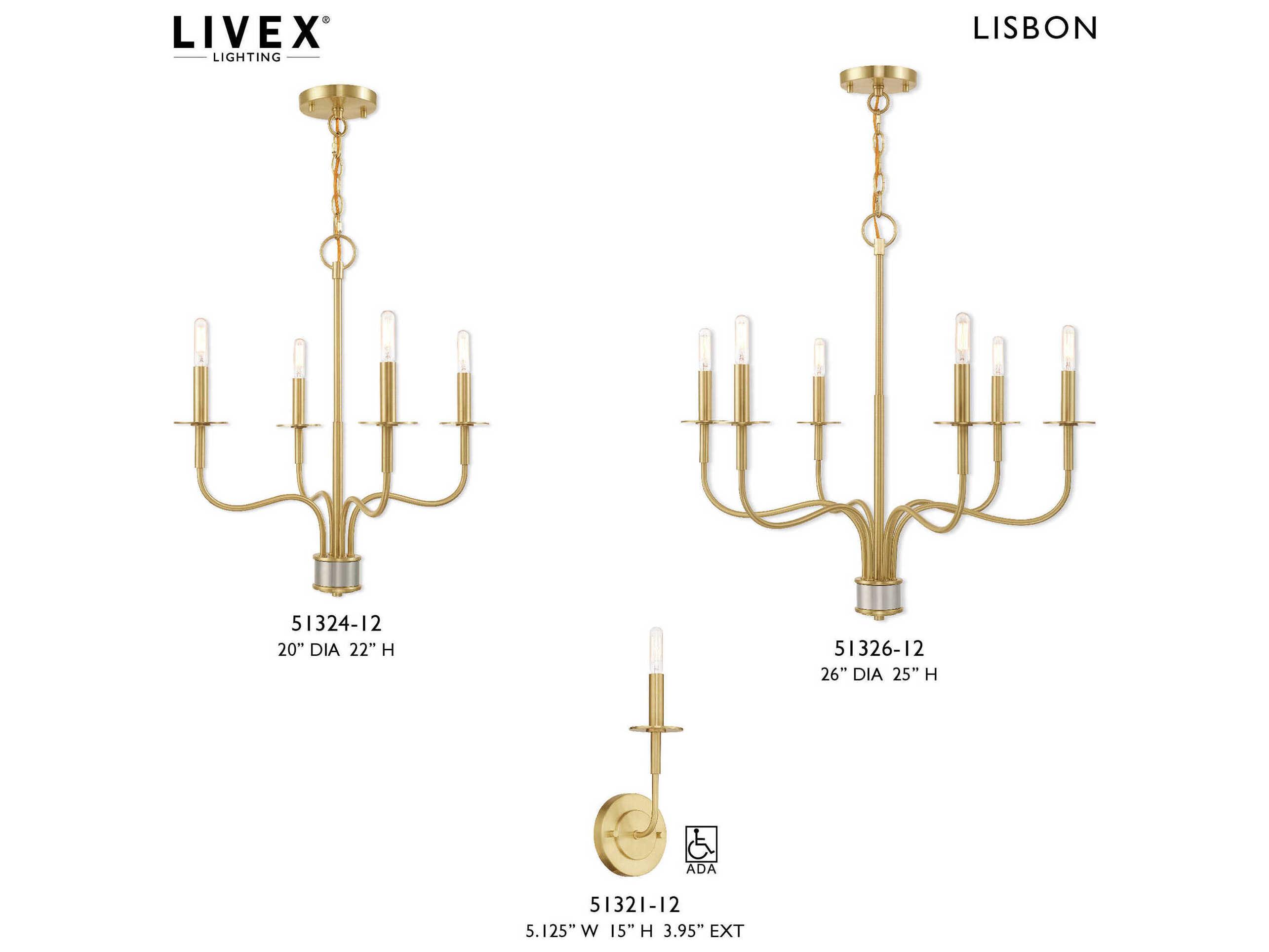 Livex Lighting Lisbon 4-Light Satin Brass Candelabra Chandelier