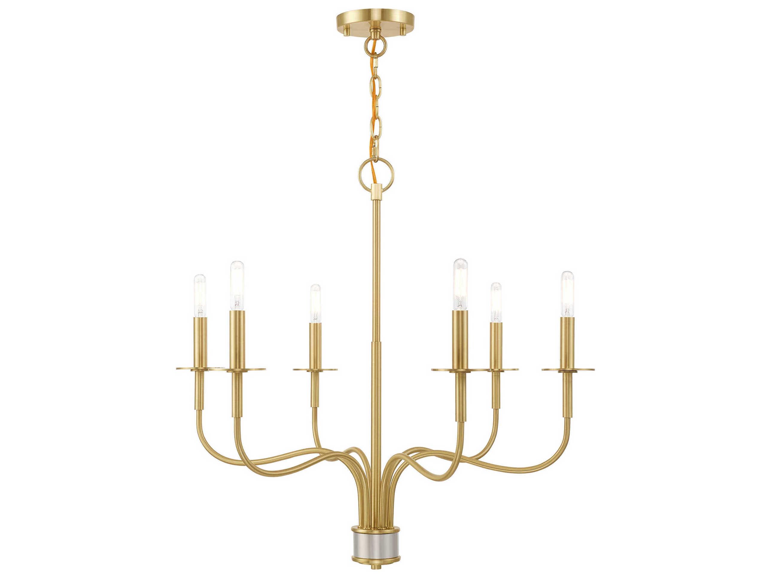 Livex Lighting Lisbon 6-Light Satin Brass Candelabra Chandelier