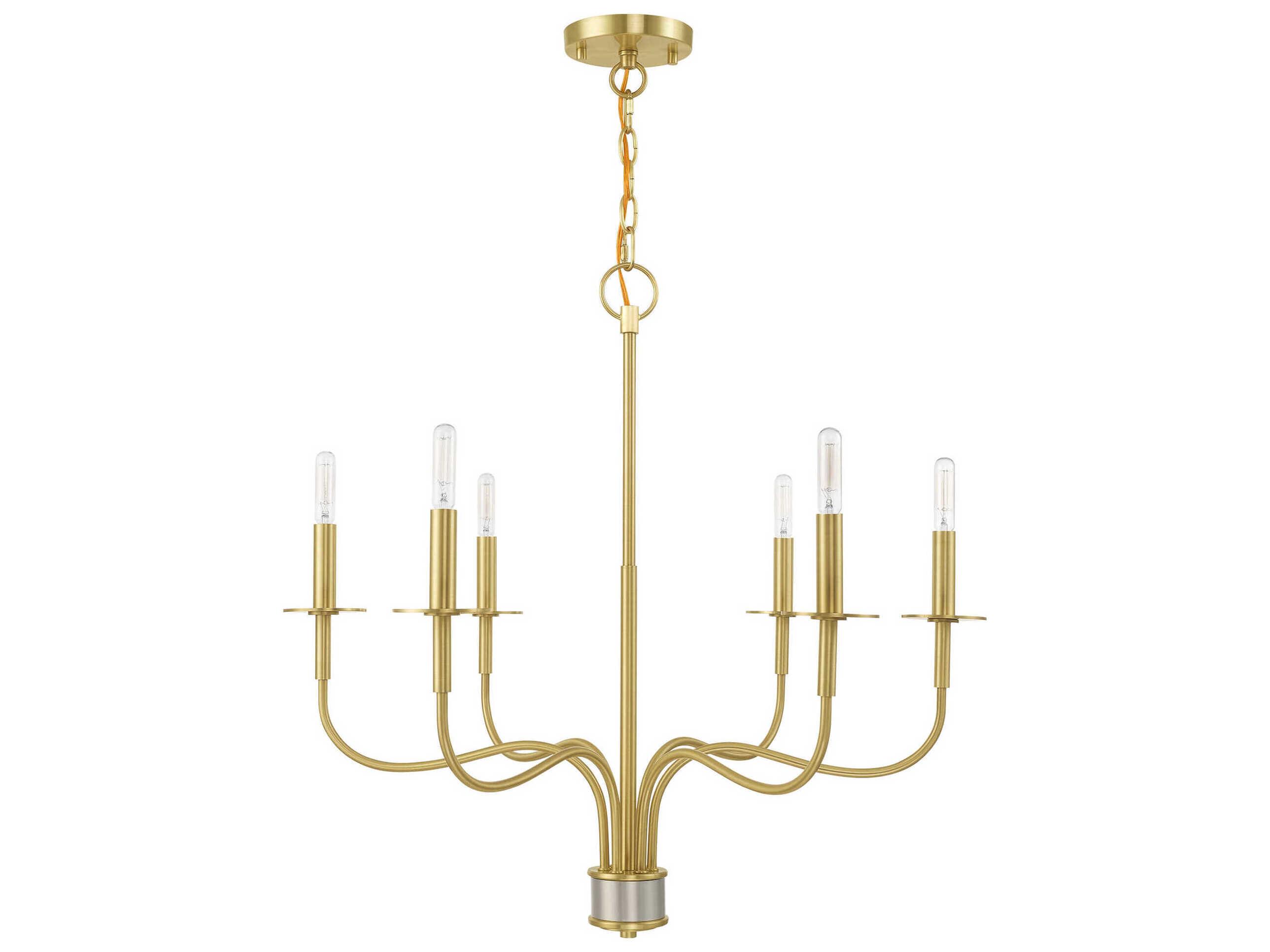 Livex Lighting Lisbon 6-Light Satin Brass Candelabra Chandelier