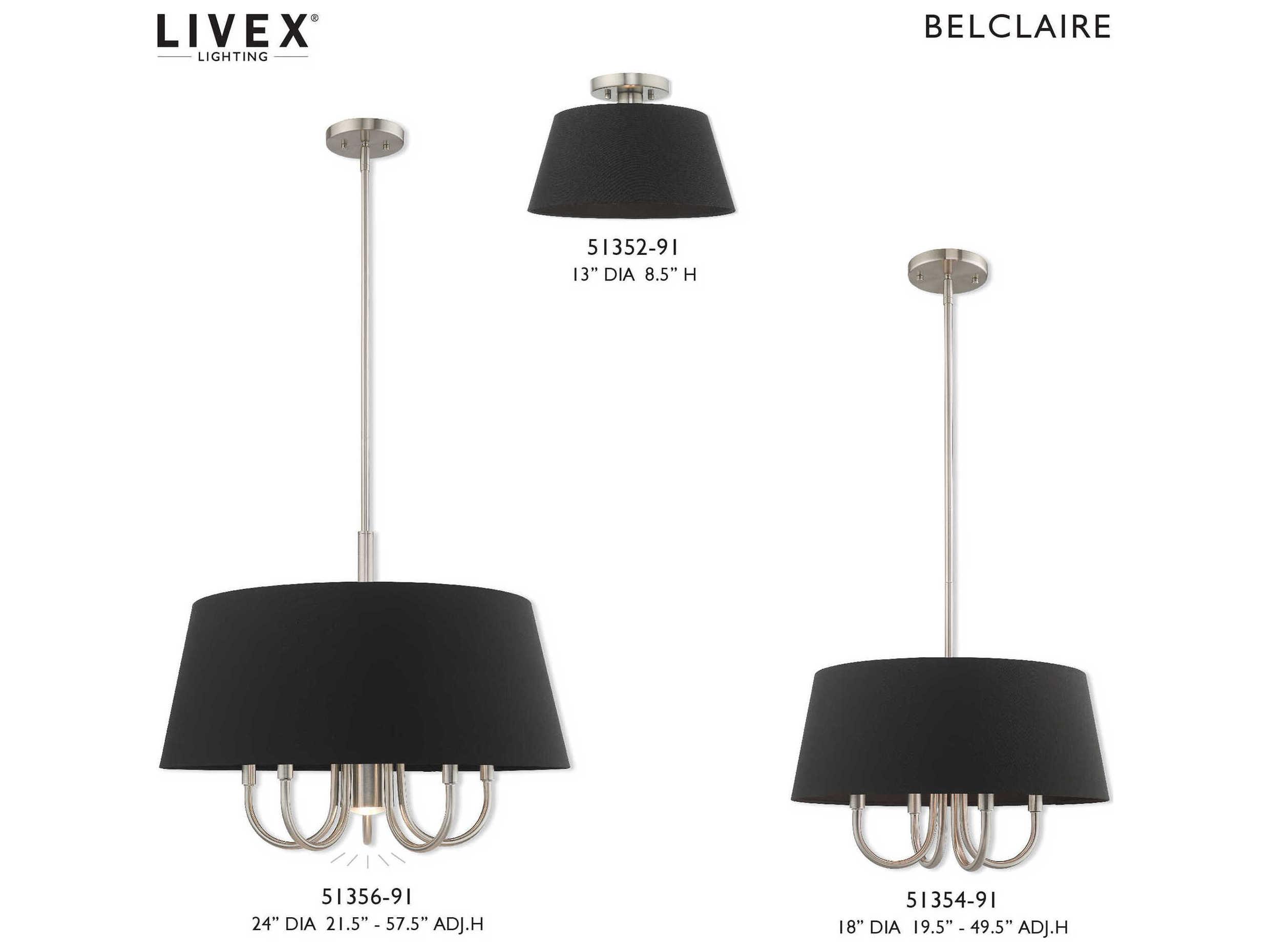 Livex Lighting Belclaire 1-Light Brushed Nickel Black Empire Semi Flush Mount