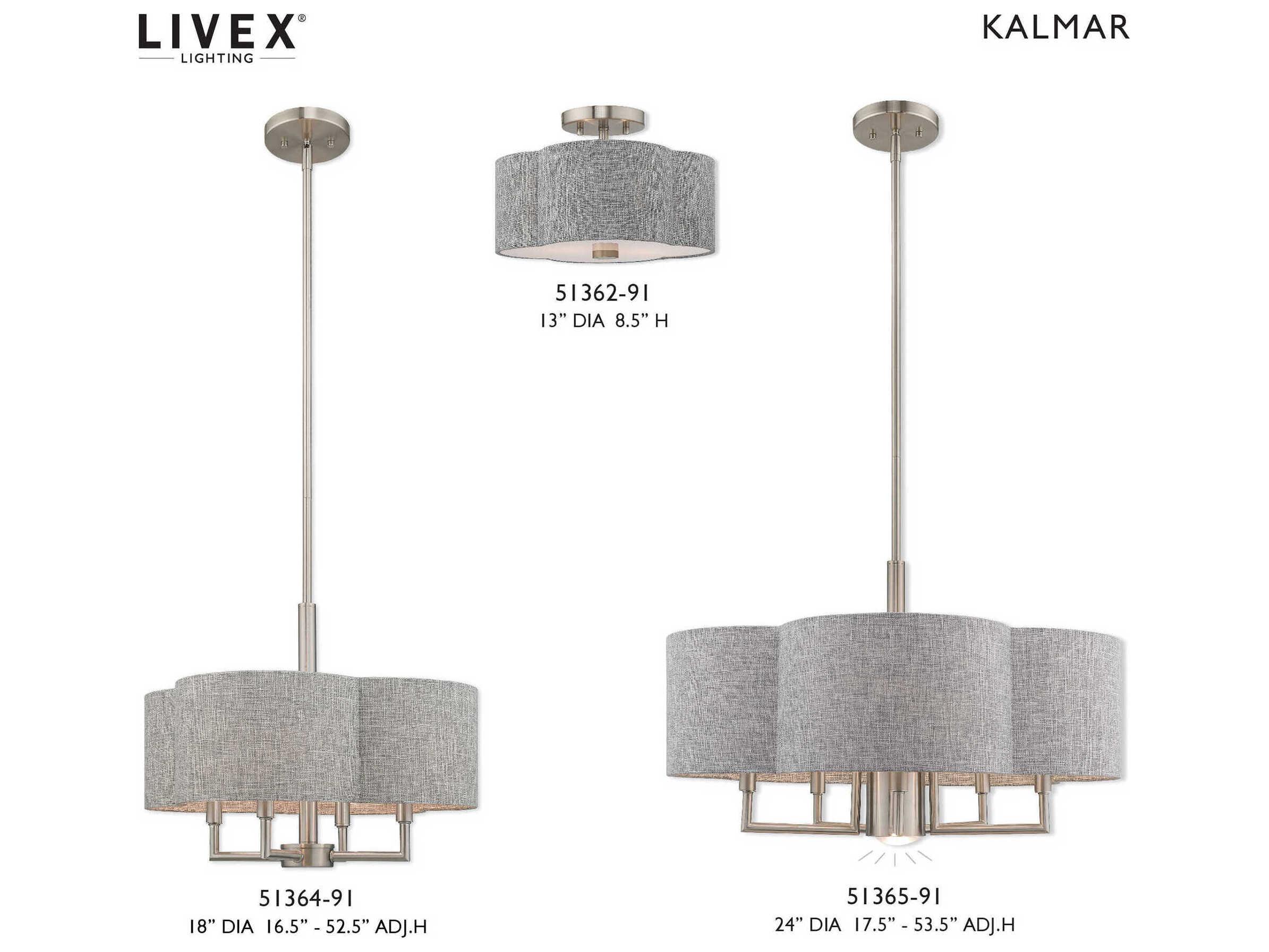 Livex Lighting Kalmar 2-Light Brushed Nickel Semi Flush Mount