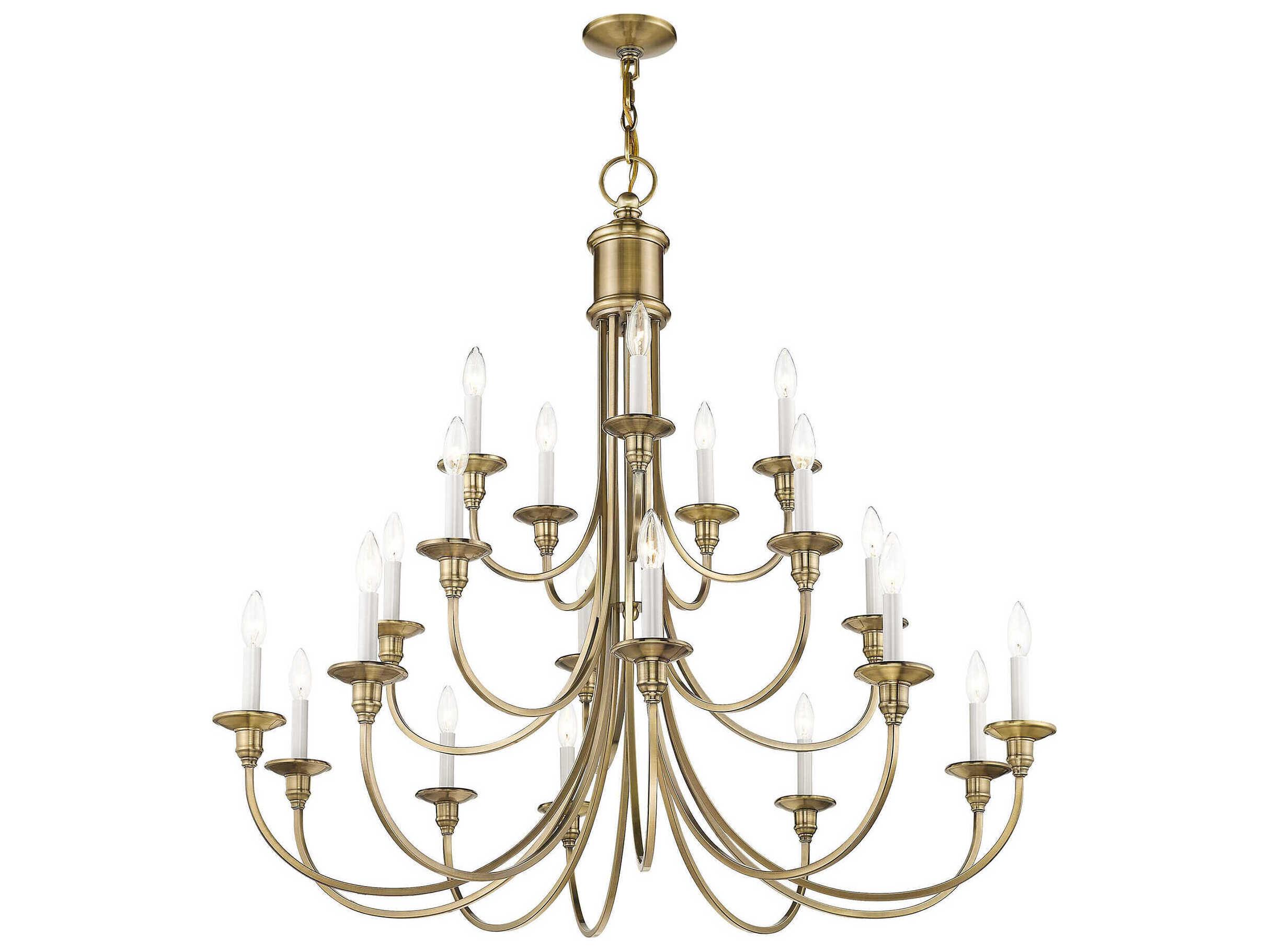 Livex Lighting Cranford 20-Light Antique Brass Candelabra Tiered Chandelier