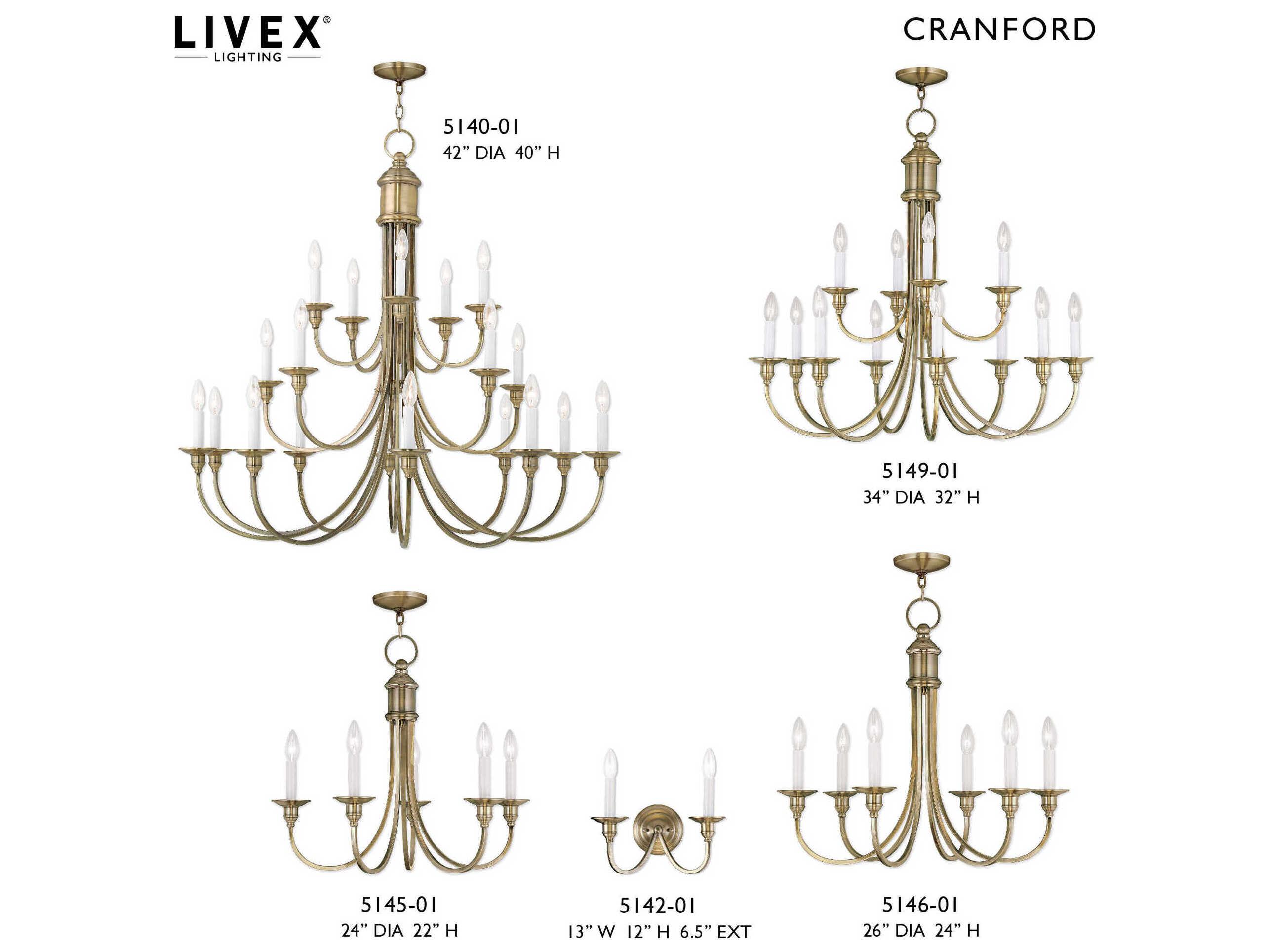 Livex Lighting Cranford 5-Light Antique Brass Candelabra Chandelier