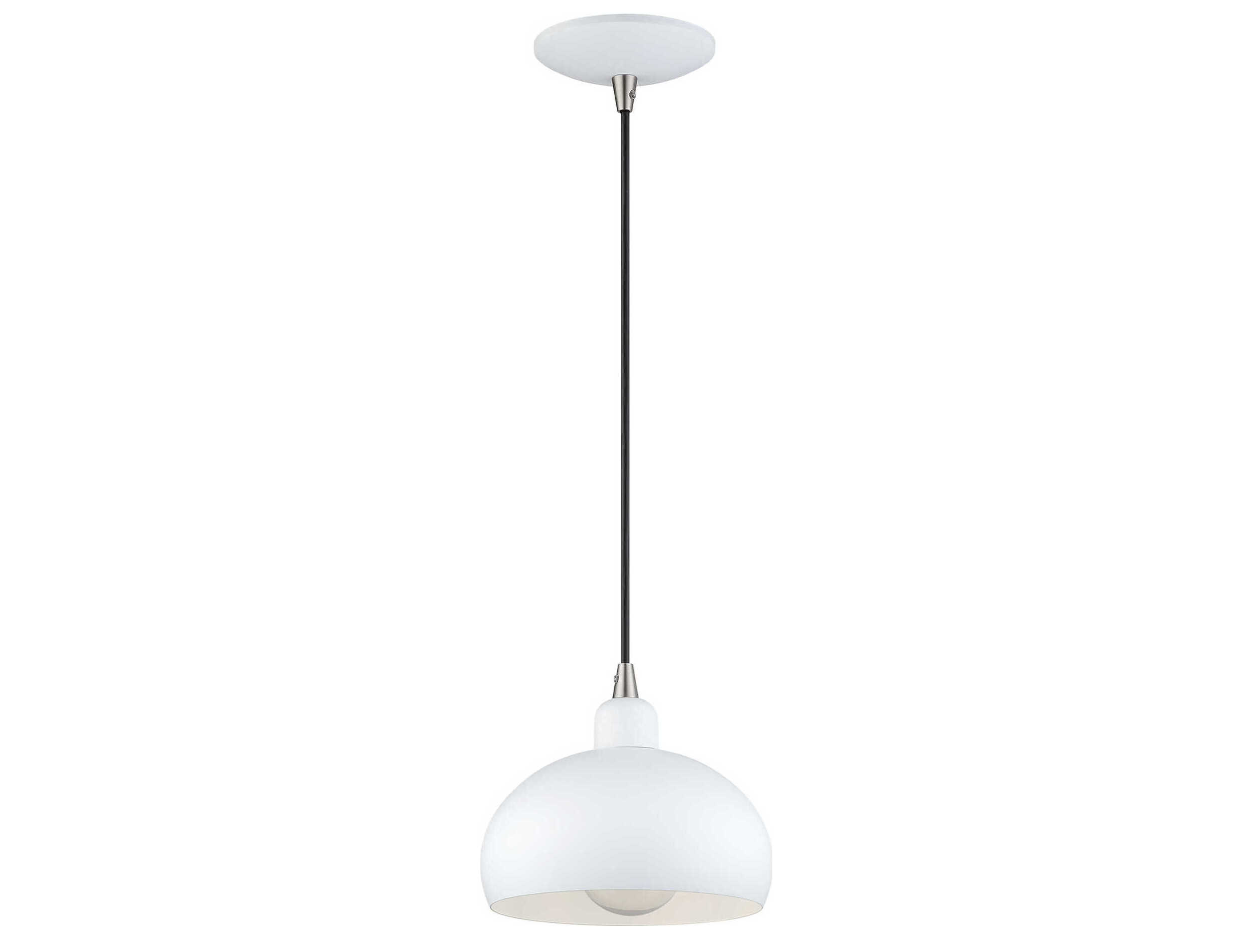 Livex Lighting Domma 1-Light White With Brushed Nickel Accents Drum Mini Pendant