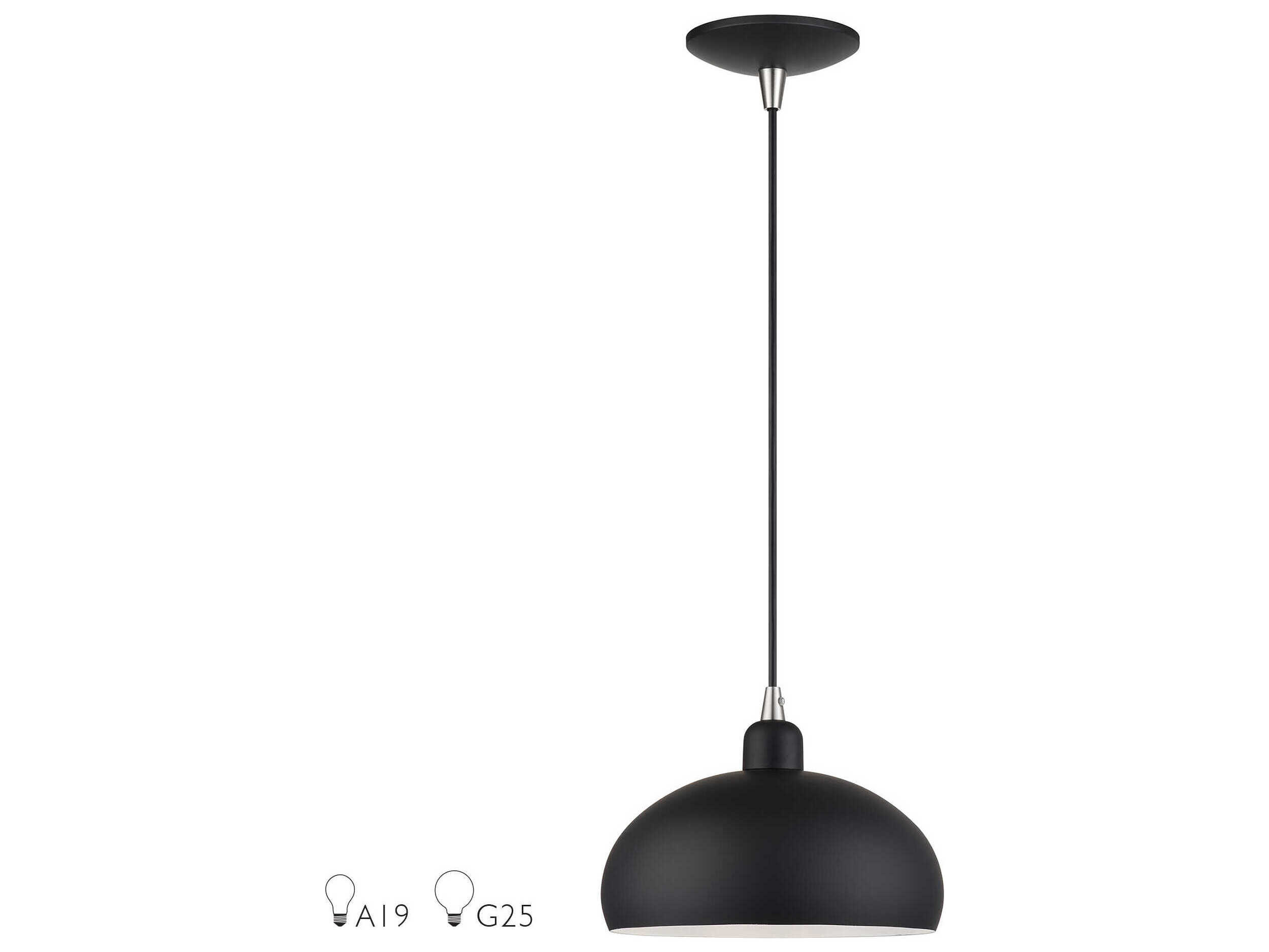 Livex Lighting Domma 1-Light Black With Brushed Nickel Accents Drum Mini Pendant