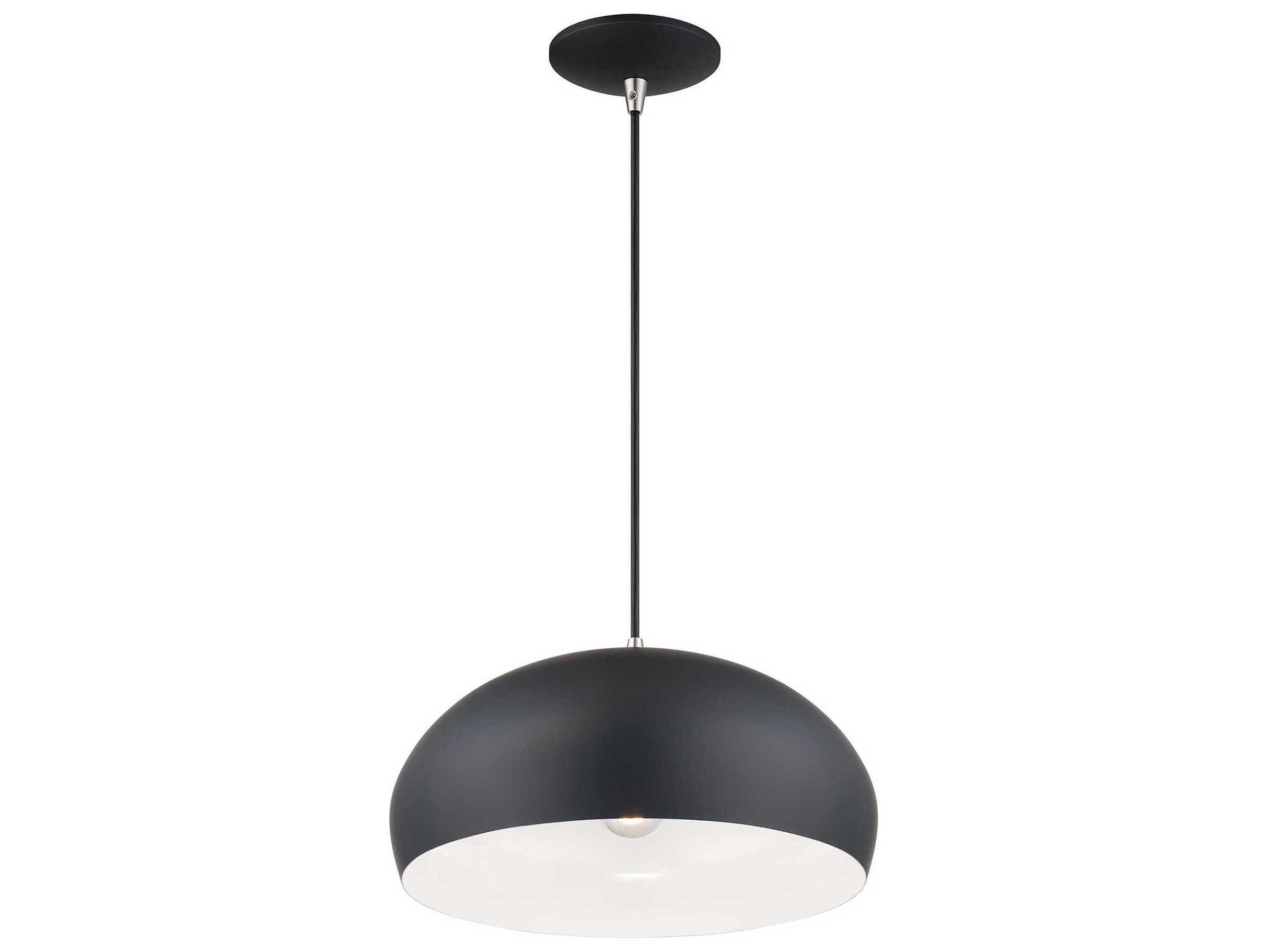 Livex Lighting Domma 1-Light Black With Brushed Nickel Accents Drum Pendant