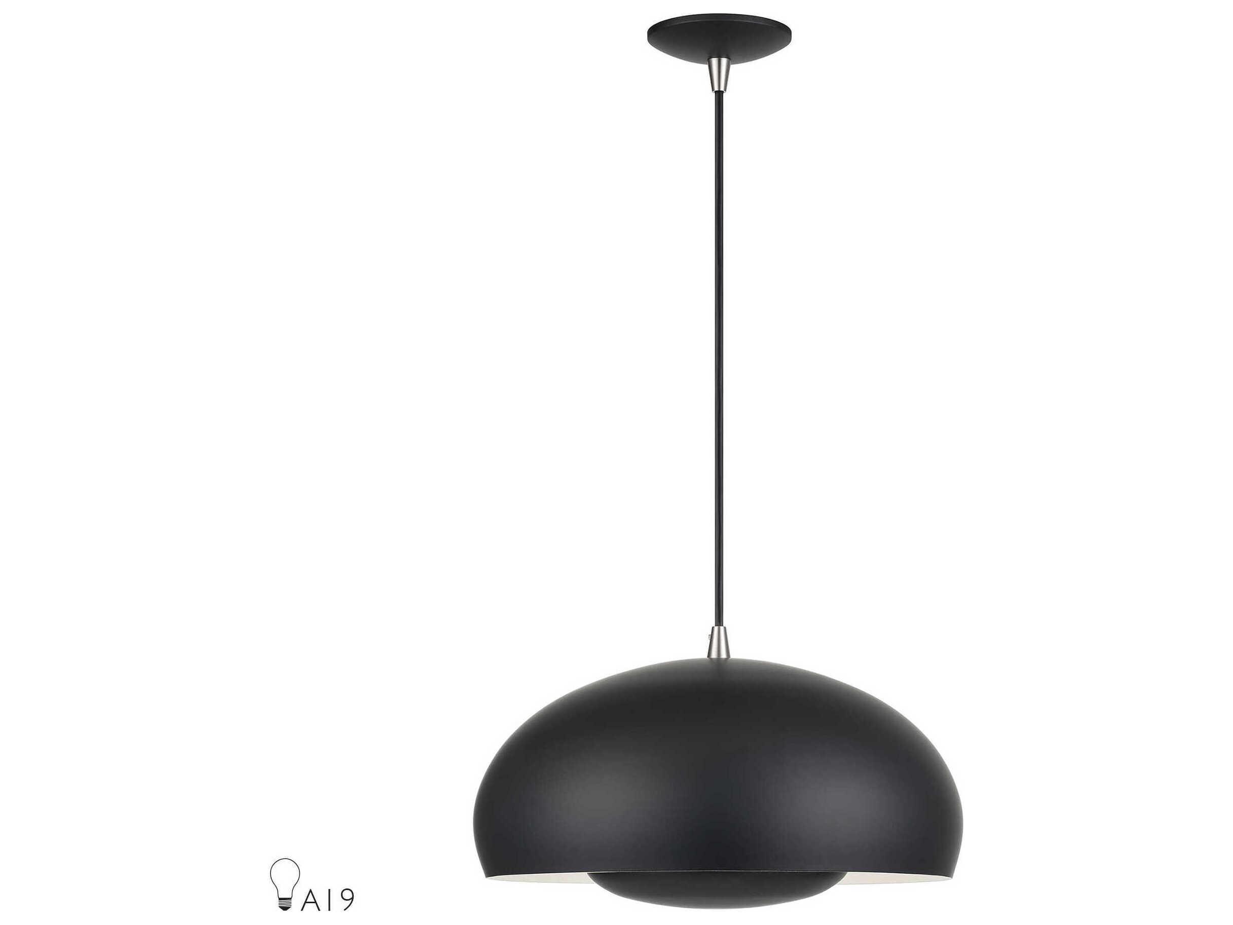 Livex Lighting Domma 3-Light Black With Brushed Nickel Accents Drum Pendant