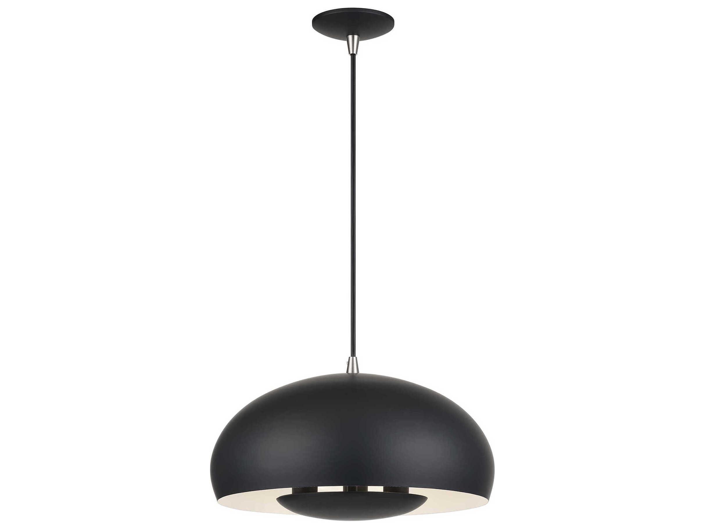 Livex Lighting Domma 3-Light Black With Brushed Nickel Accents Drum Pendant