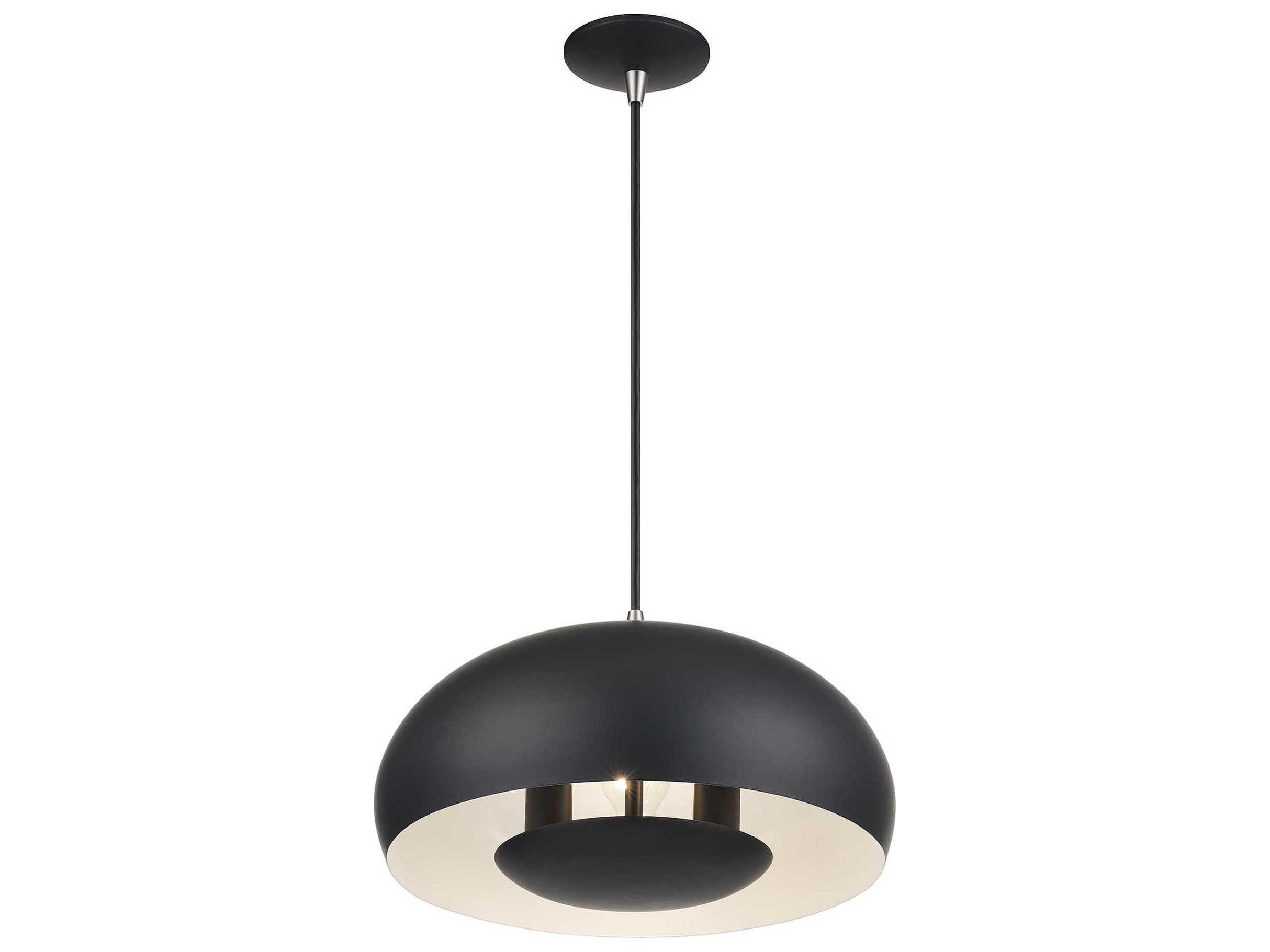 Livex Lighting Domma 3-Light Black With Brushed Nickel Accents Drum Pendant