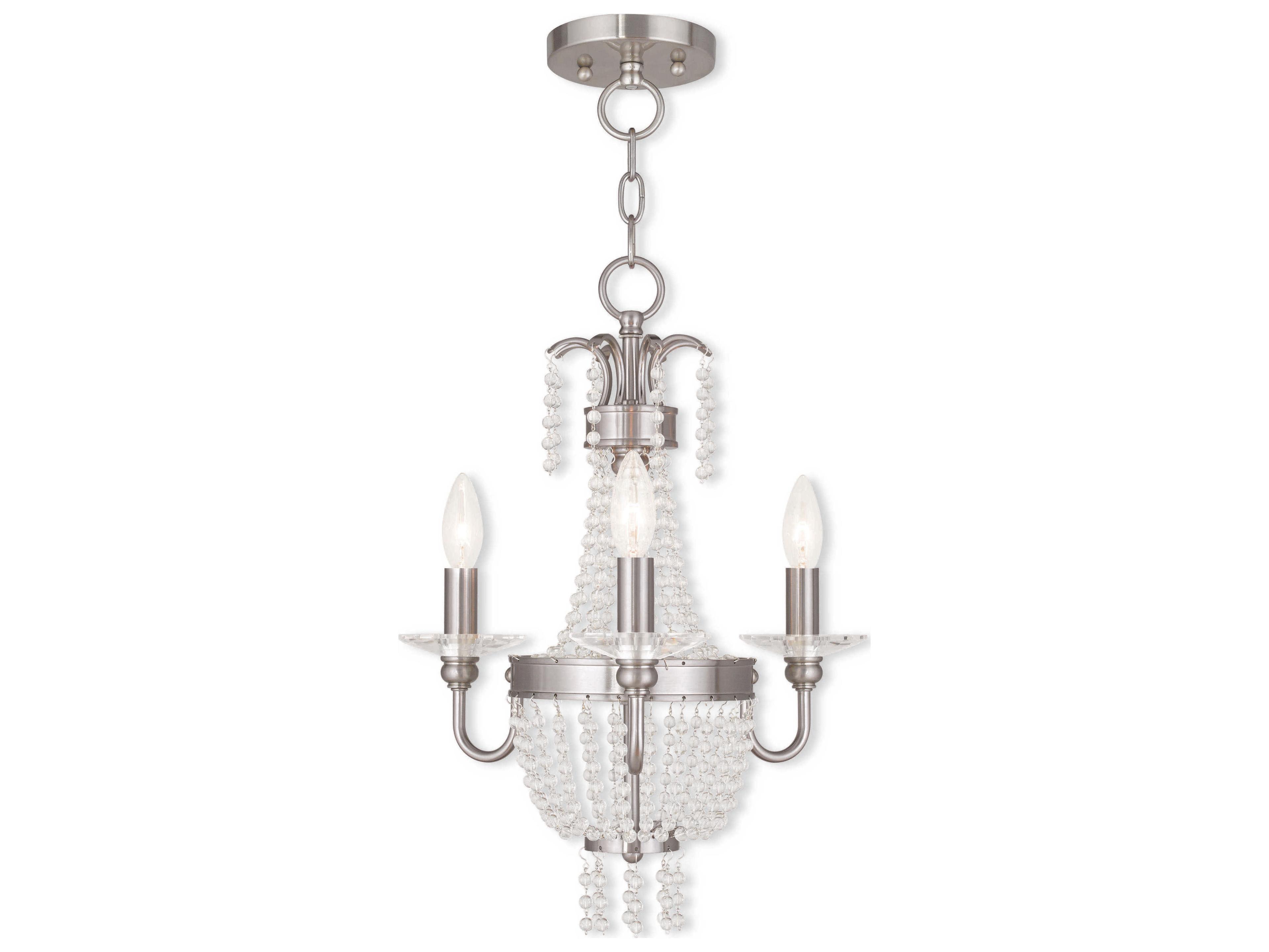 Livex Lighting Valentina 3-Light Brushed Nickel Crystal Candelabra Chandelier