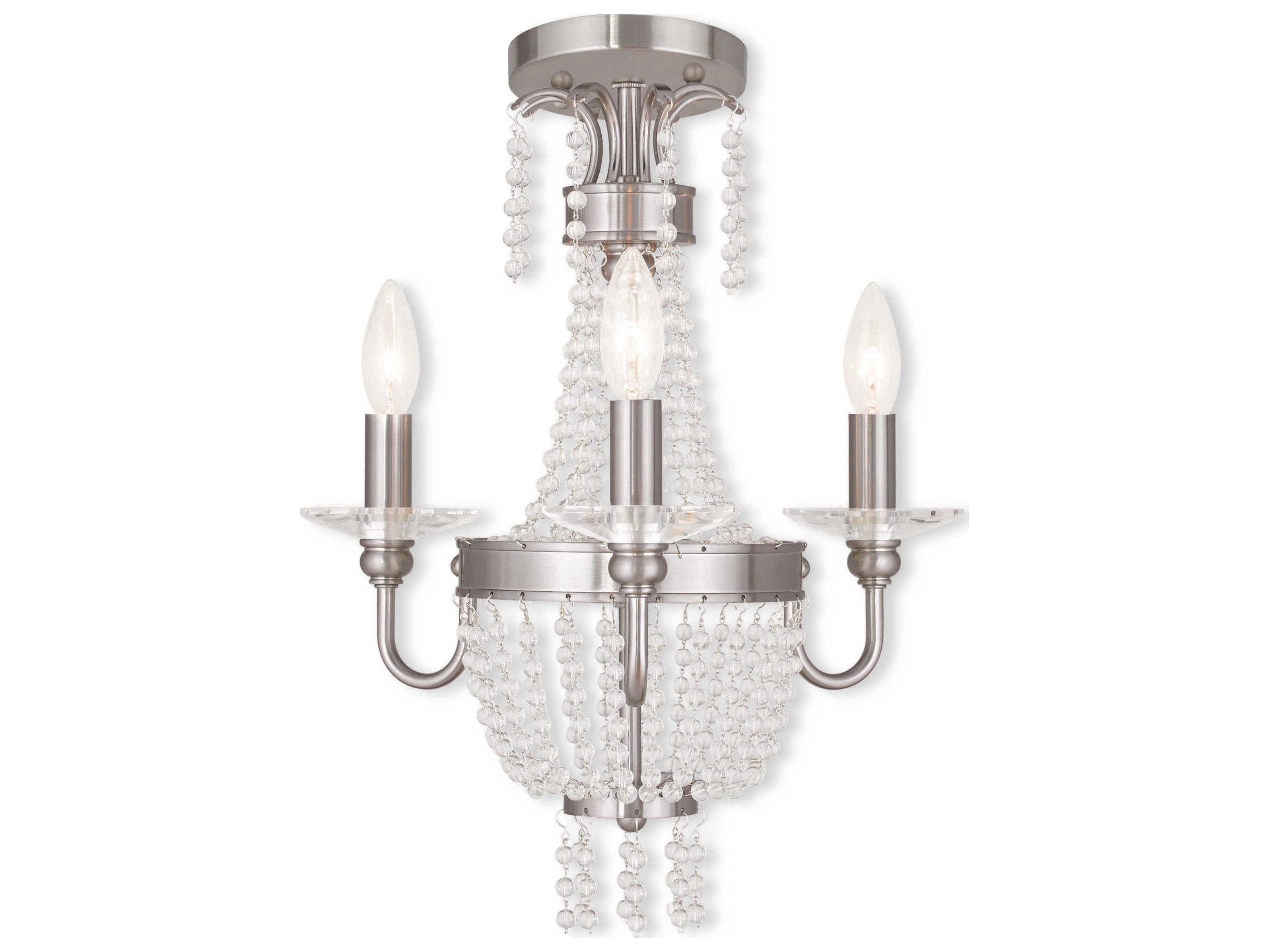 Livex Lighting Valentina 3-Light Brushed Nickel Crystal Candelabra Chandelier