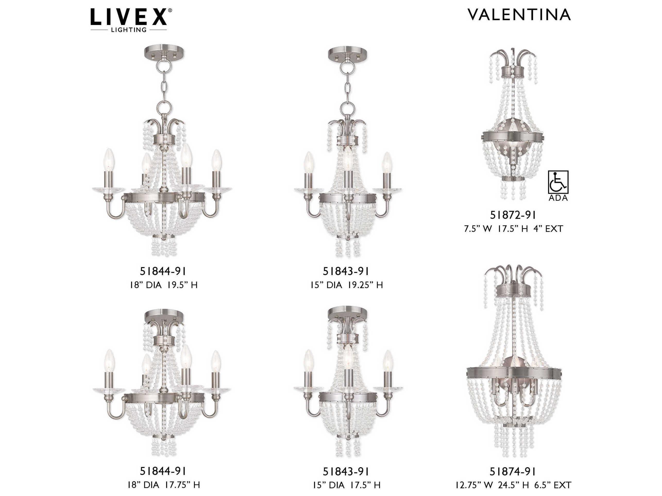 Livex Lighting Valentina 5-Light Brushed Nickel Crystal Candelabra Chandelier