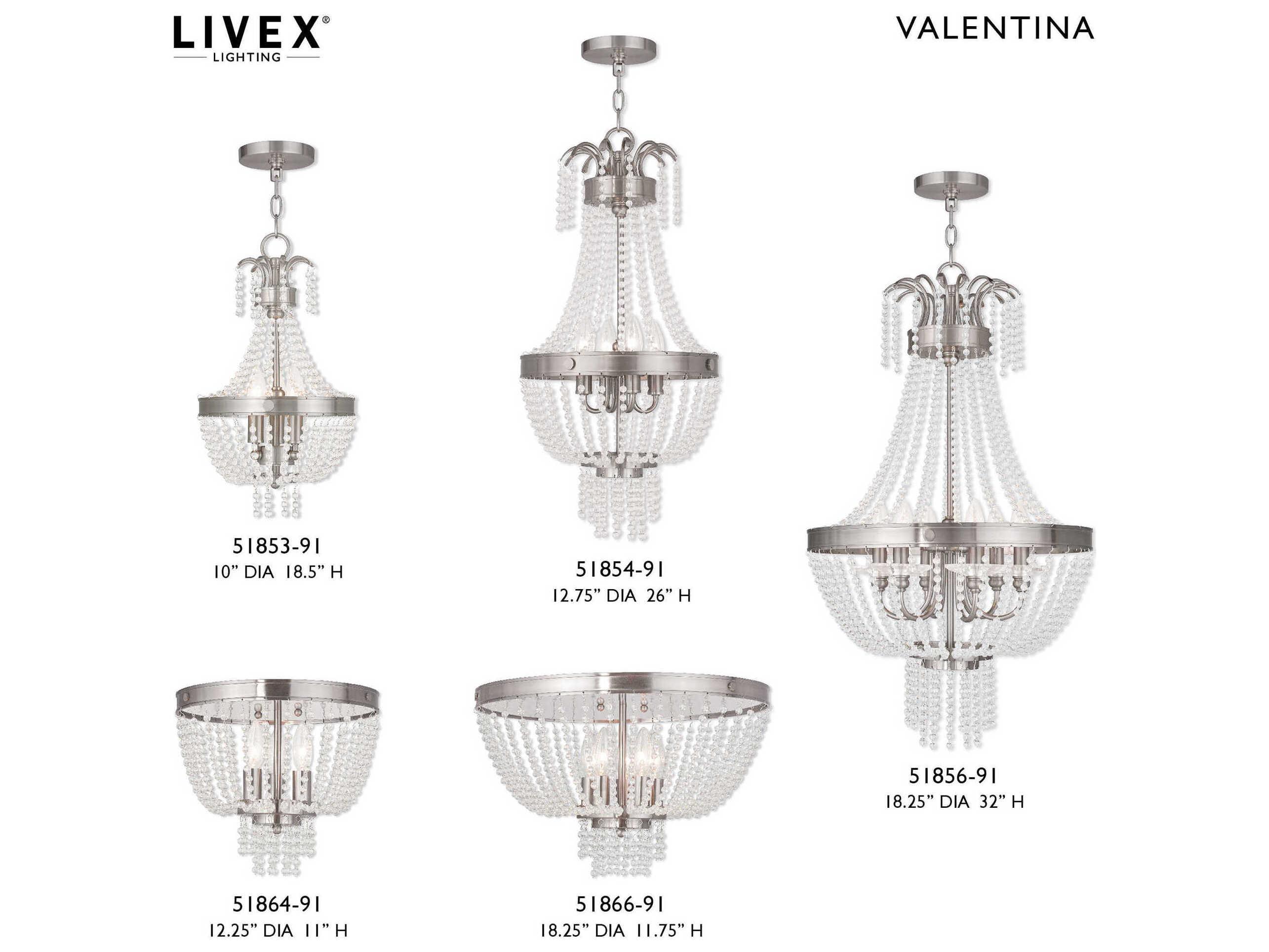 Livex Lighting Valentina 5-Light Brushed Nickel Crystal Candelabra Chandelier