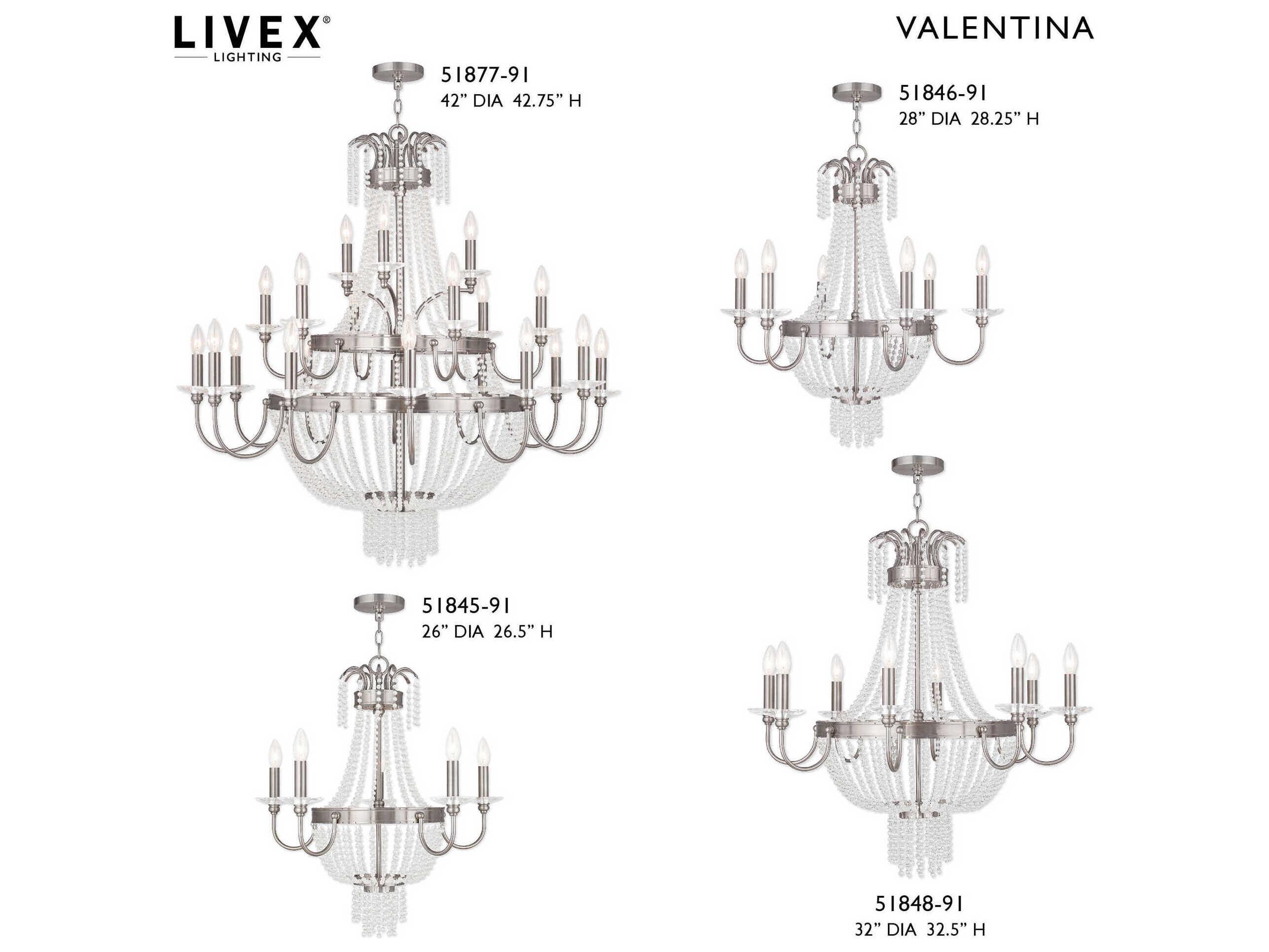 Livex Lighting Valentina 5-Light Brushed Nickel Crystal Candelabra Chandelier