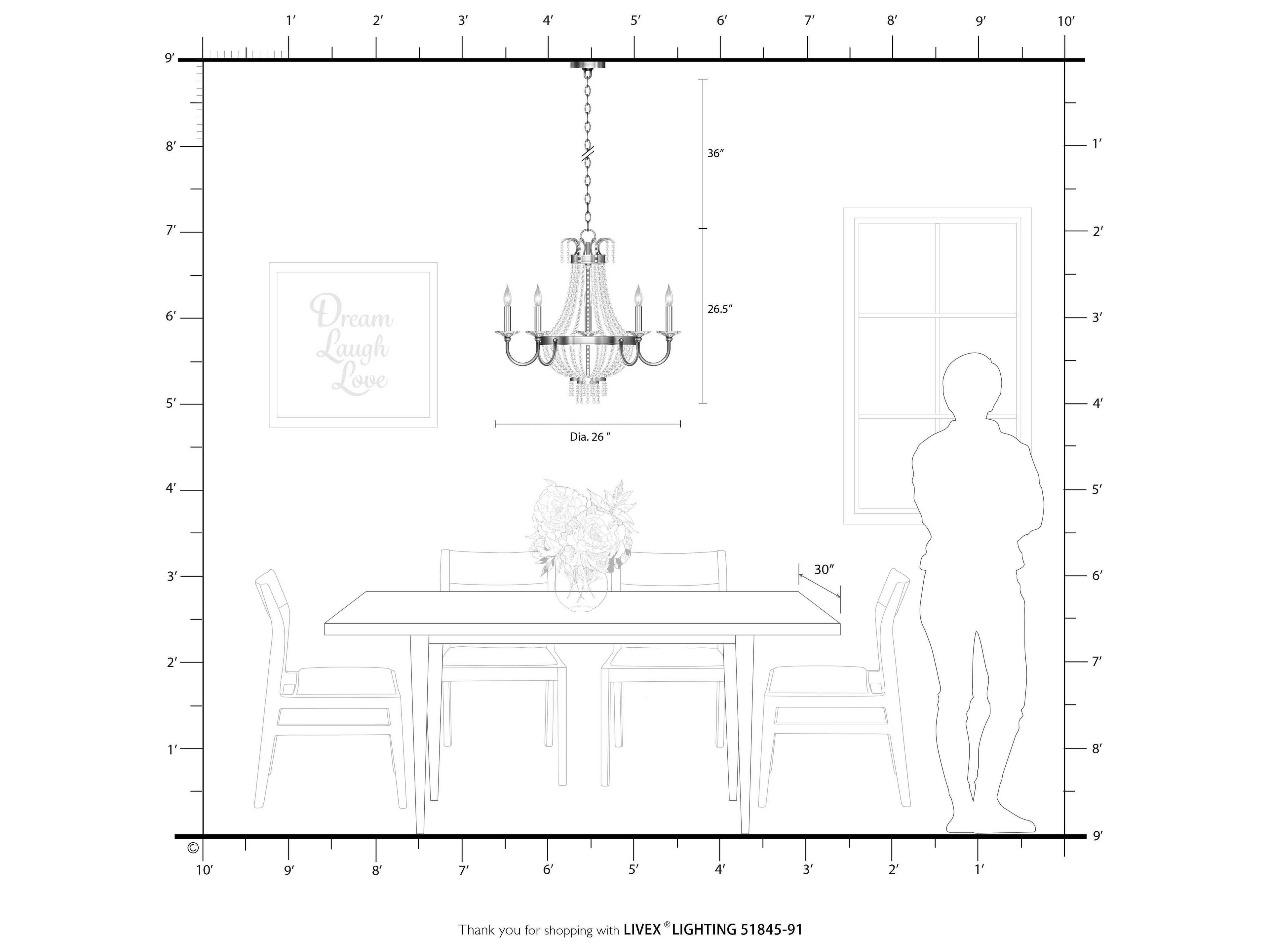 Livex Lighting Valentina 5-Light Brushed Nickel Crystal Candelabra Chandelier