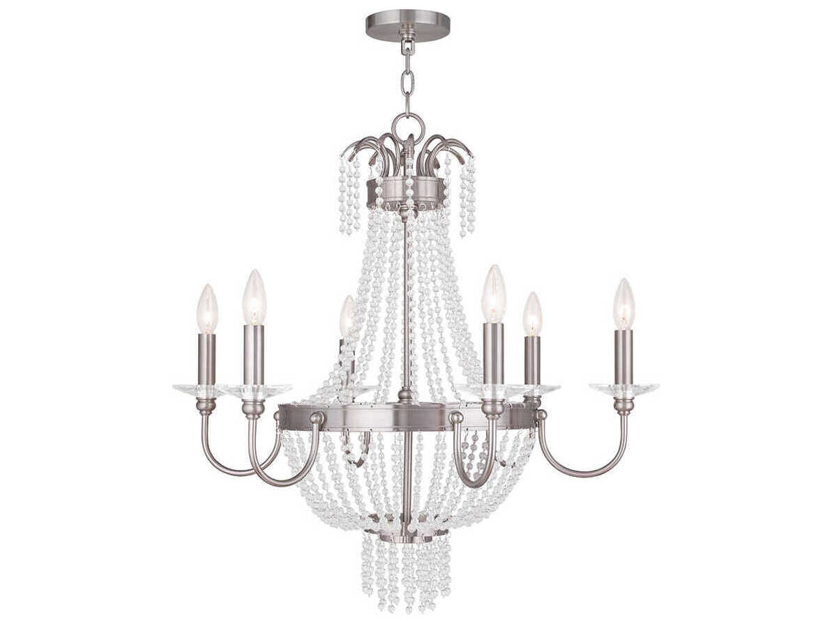 Livex Lighting Valentina 6-Light Brushed Nickel Crystal Candelabra Chandelier