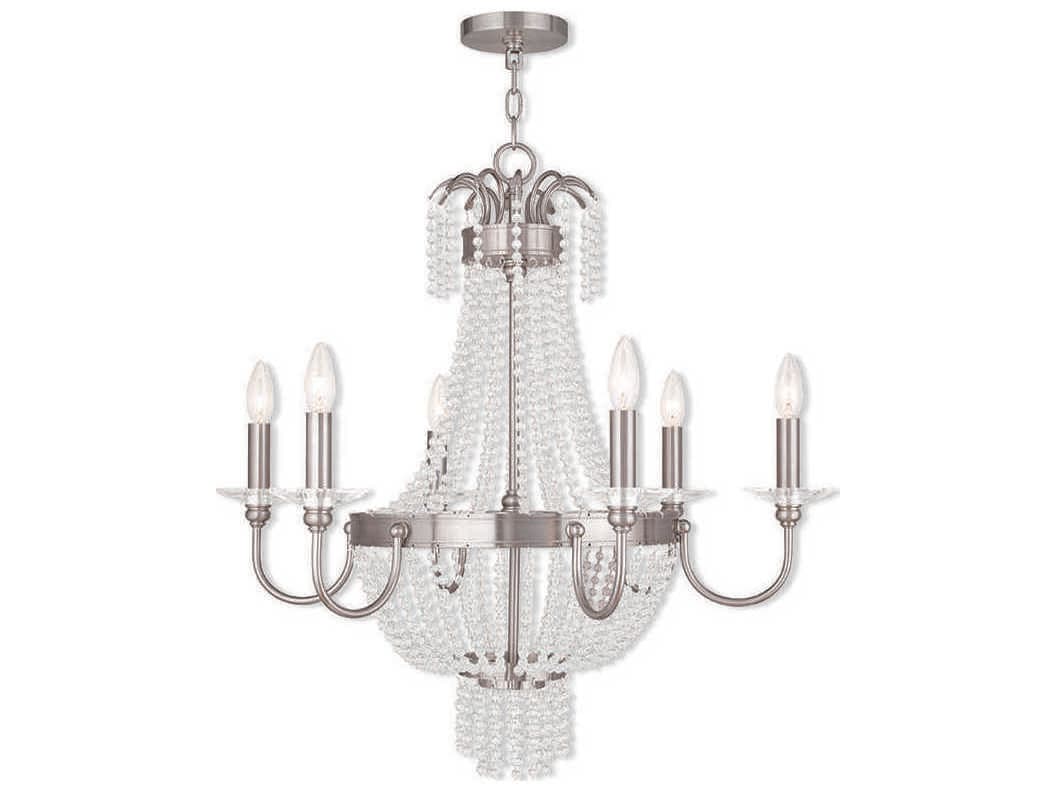 Livex Lighting Valentina 6-Light Brushed Nickel Crystal Candelabra Chandelier