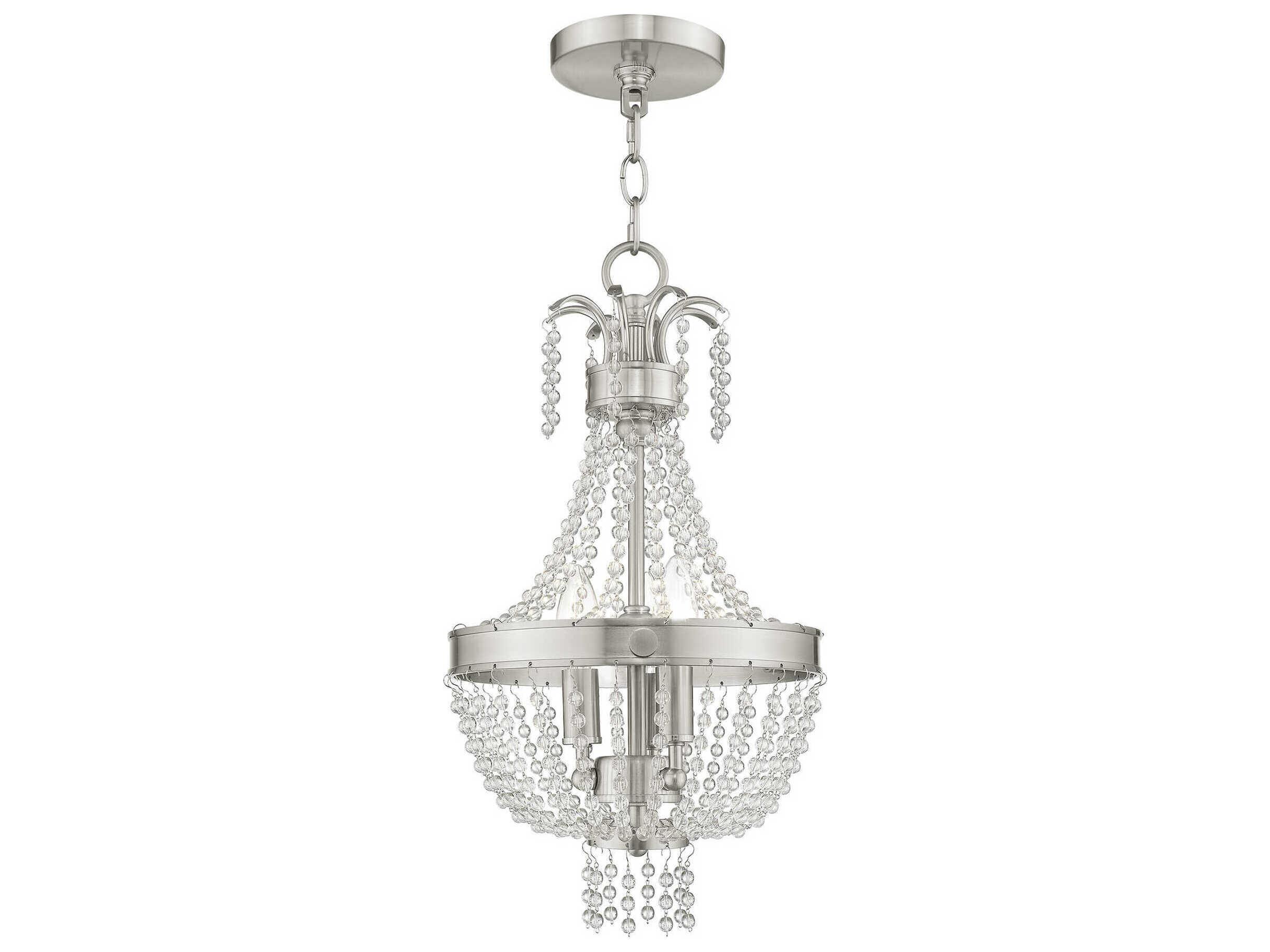 Livex Lighting Valentina 3-Light Brushed Nickel Crystal Candelabra Chandelier