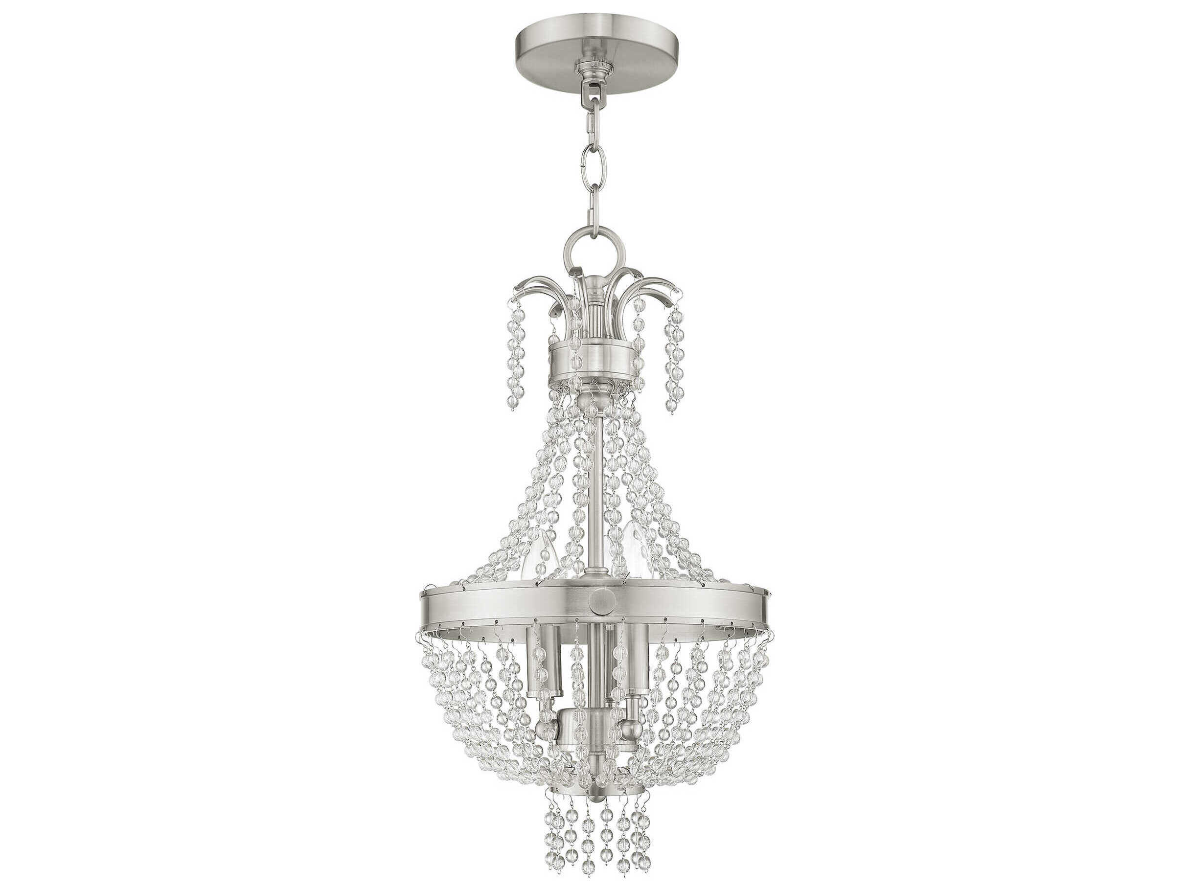 Livex Lighting Valentina 3-Light Brushed Nickel Crystal Candelabra Chandelier