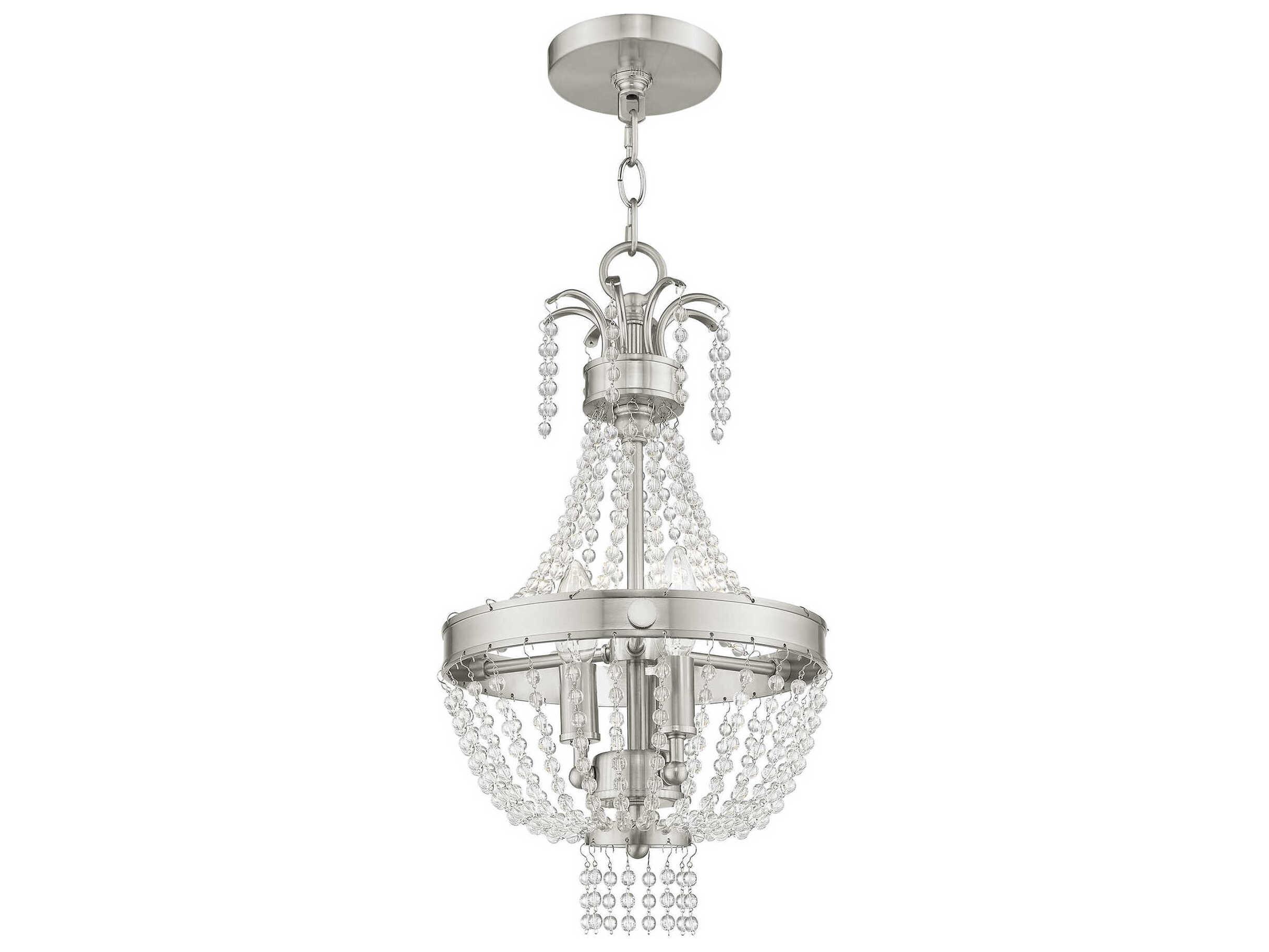 Livex Lighting Valentina 3-Light Brushed Nickel Crystal Candelabra Chandelier