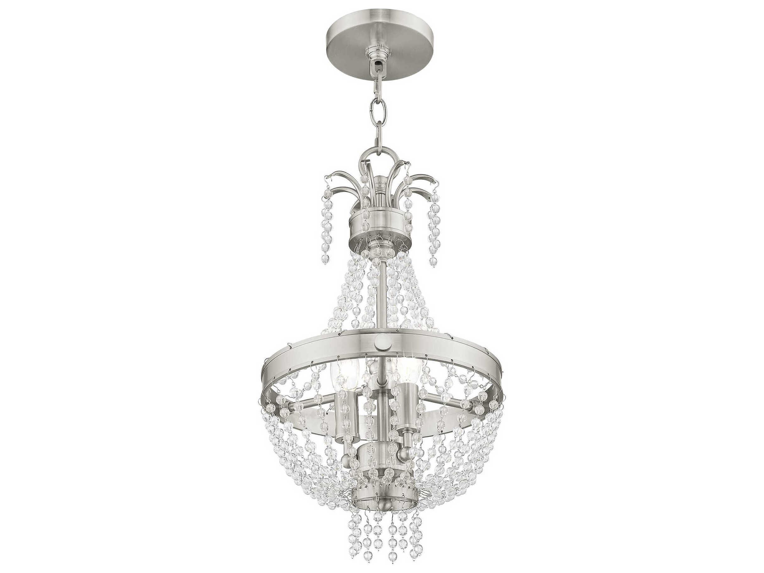 Livex Lighting Valentina 3-Light Brushed Nickel Crystal Candelabra Chandelier