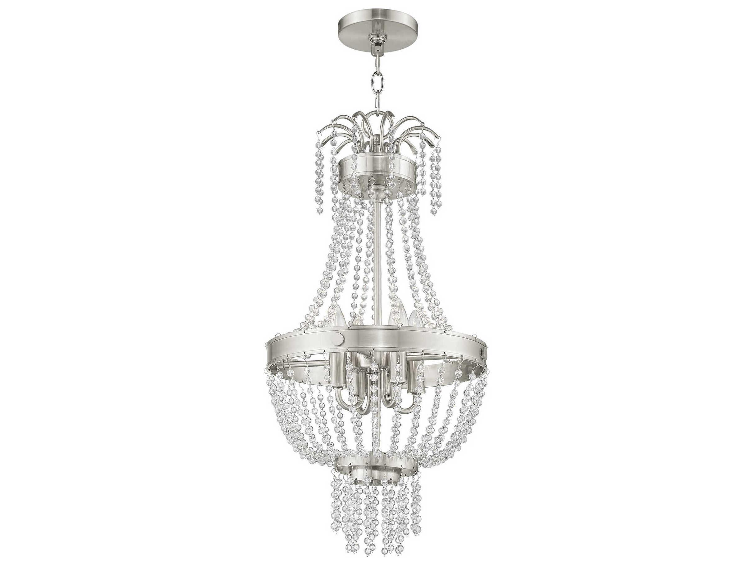 Livex Lighting Valentina 4-Light Brushed Nickel Crystal Candelabra Chandelier