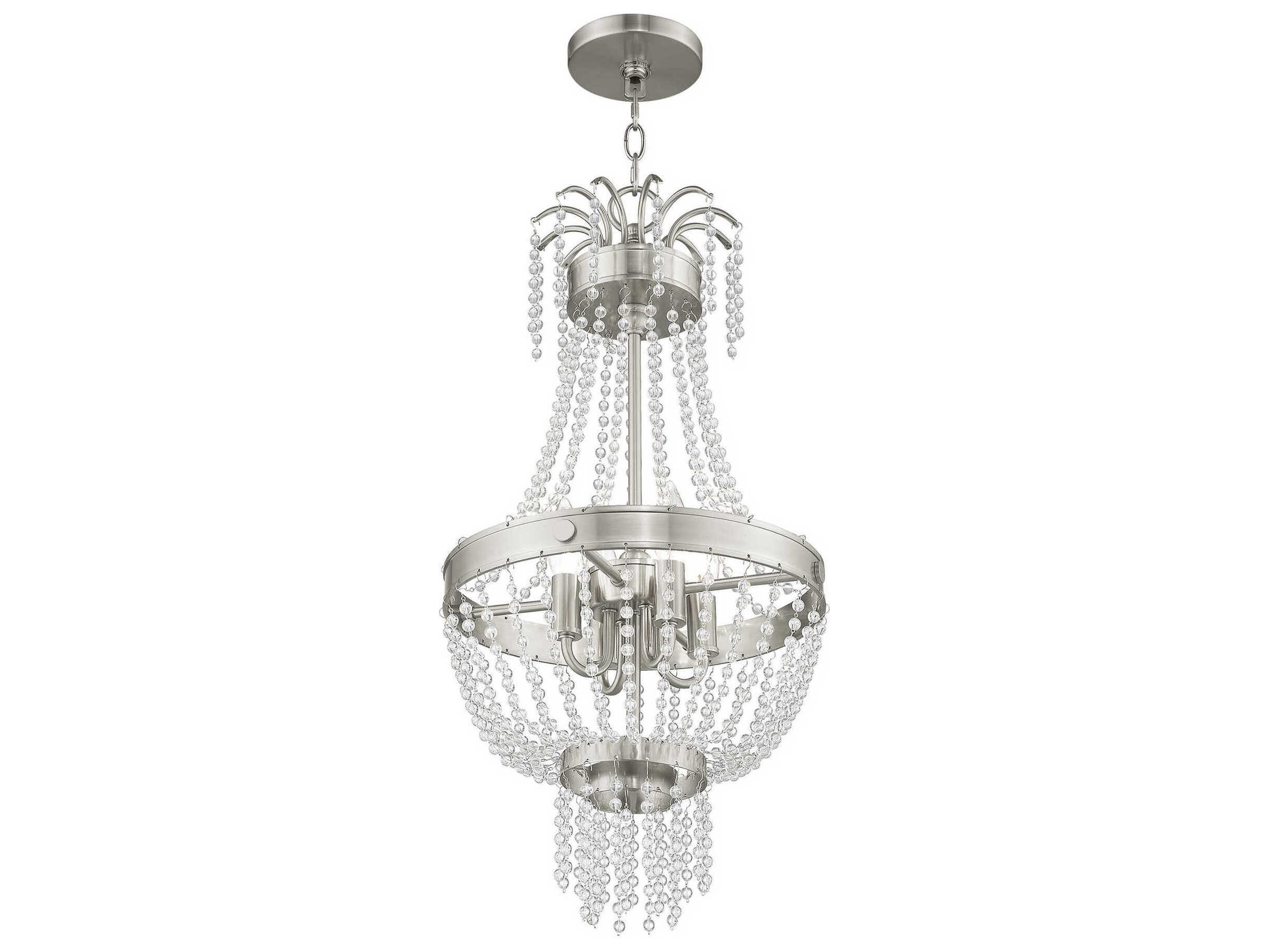 Livex Lighting Valentina 4-Light Brushed Nickel Crystal Candelabra Chandelier