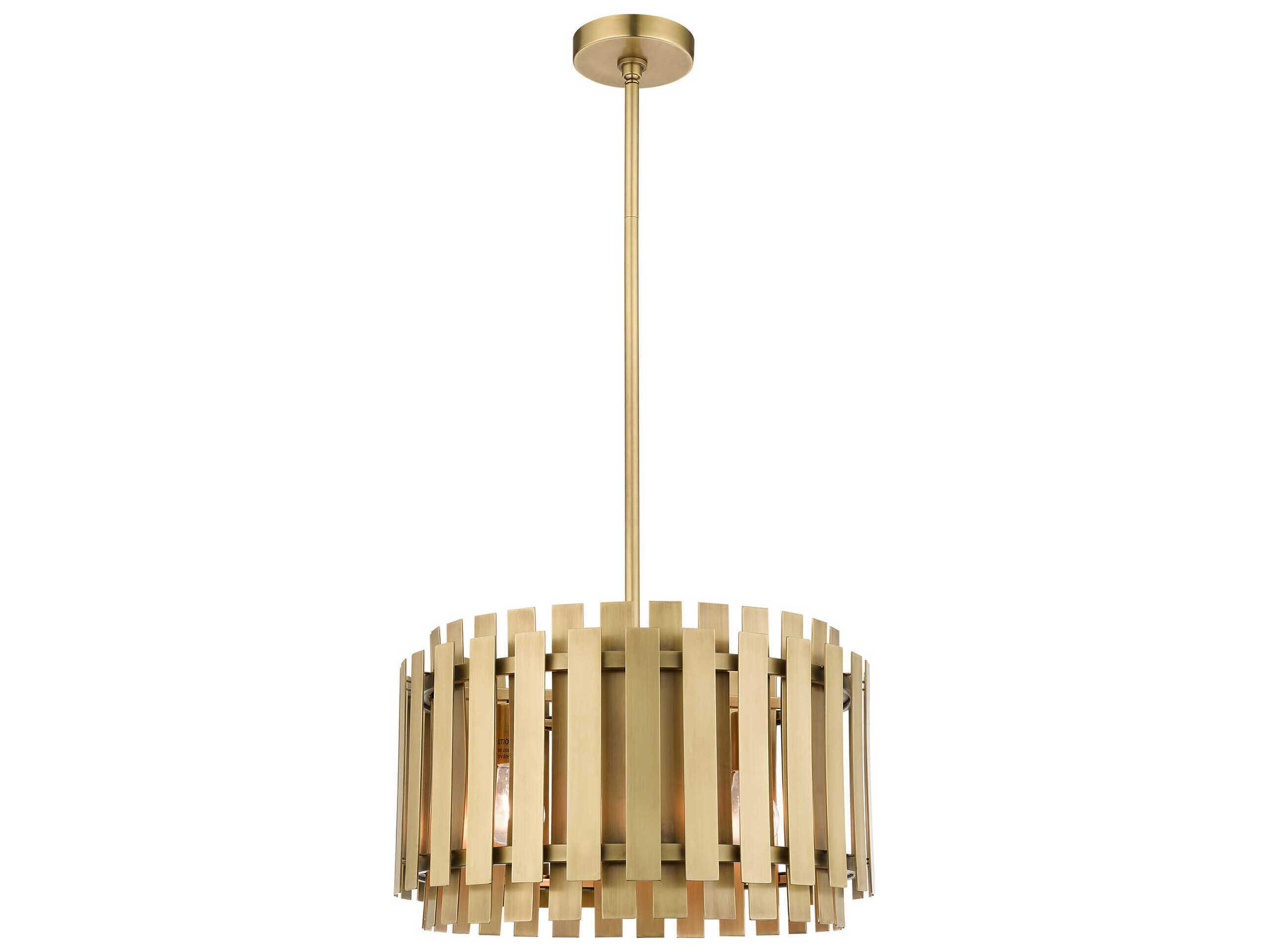 Livex Lighting Greenwich 5-Light Natural Brass Drum Pendant