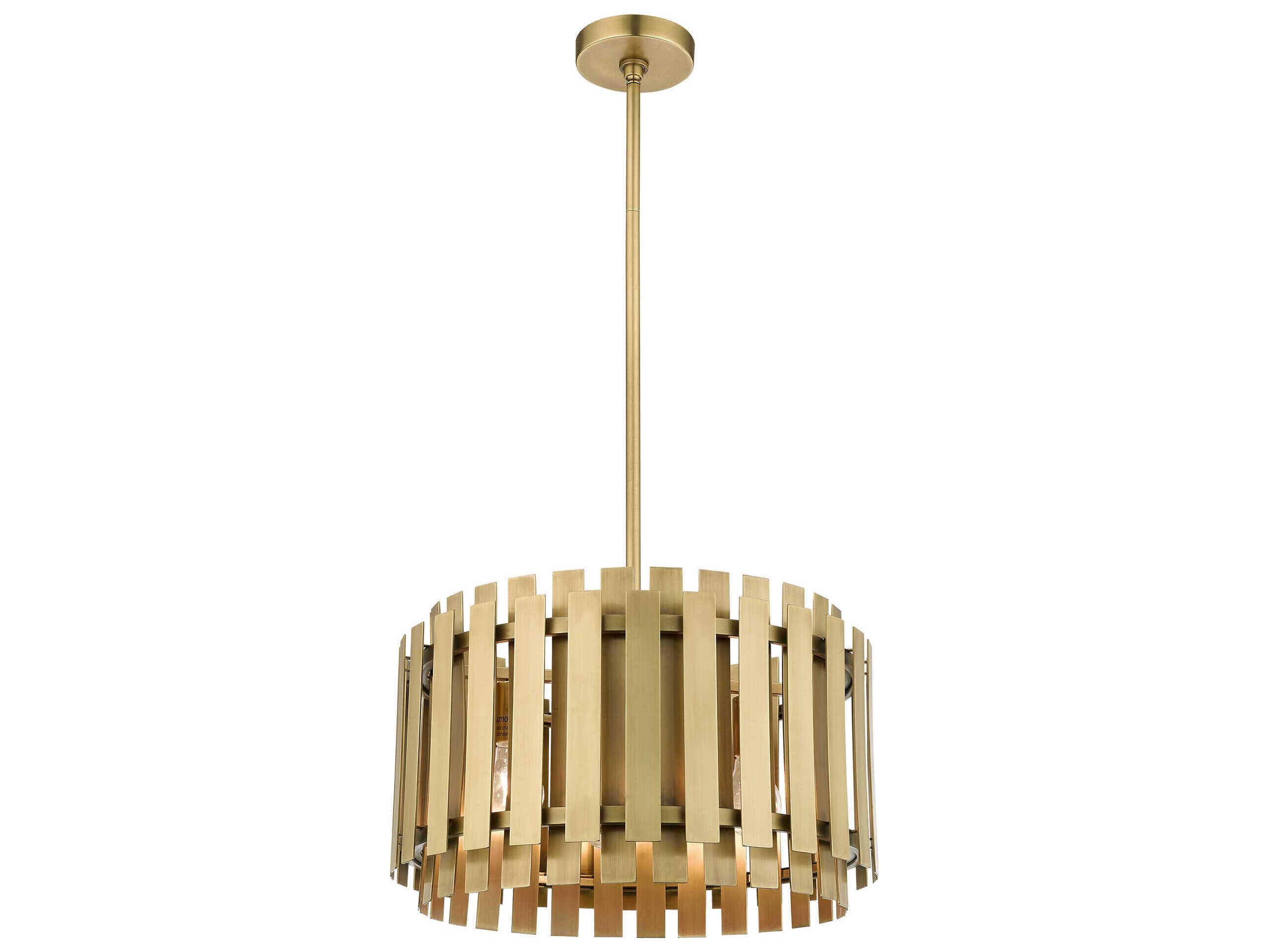 Livex Lighting Greenwich 5-Light Natural Brass Drum Pendant