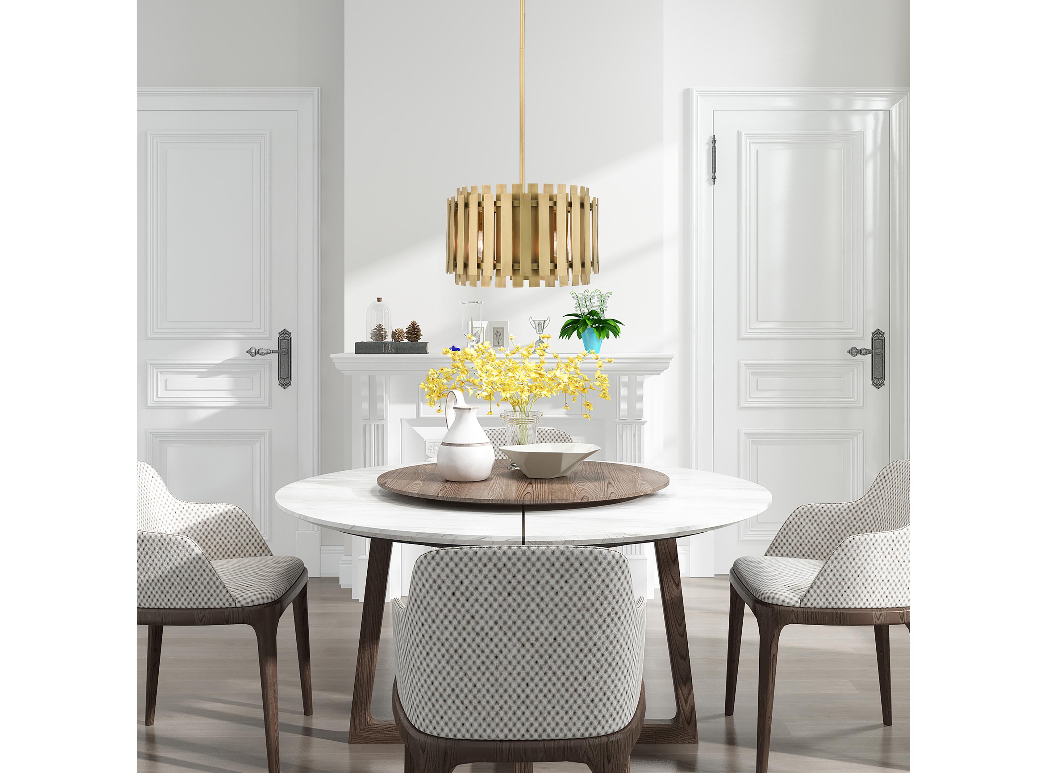 Livex Lighting Greenwich 5-Light Natural Brass Drum Pendant