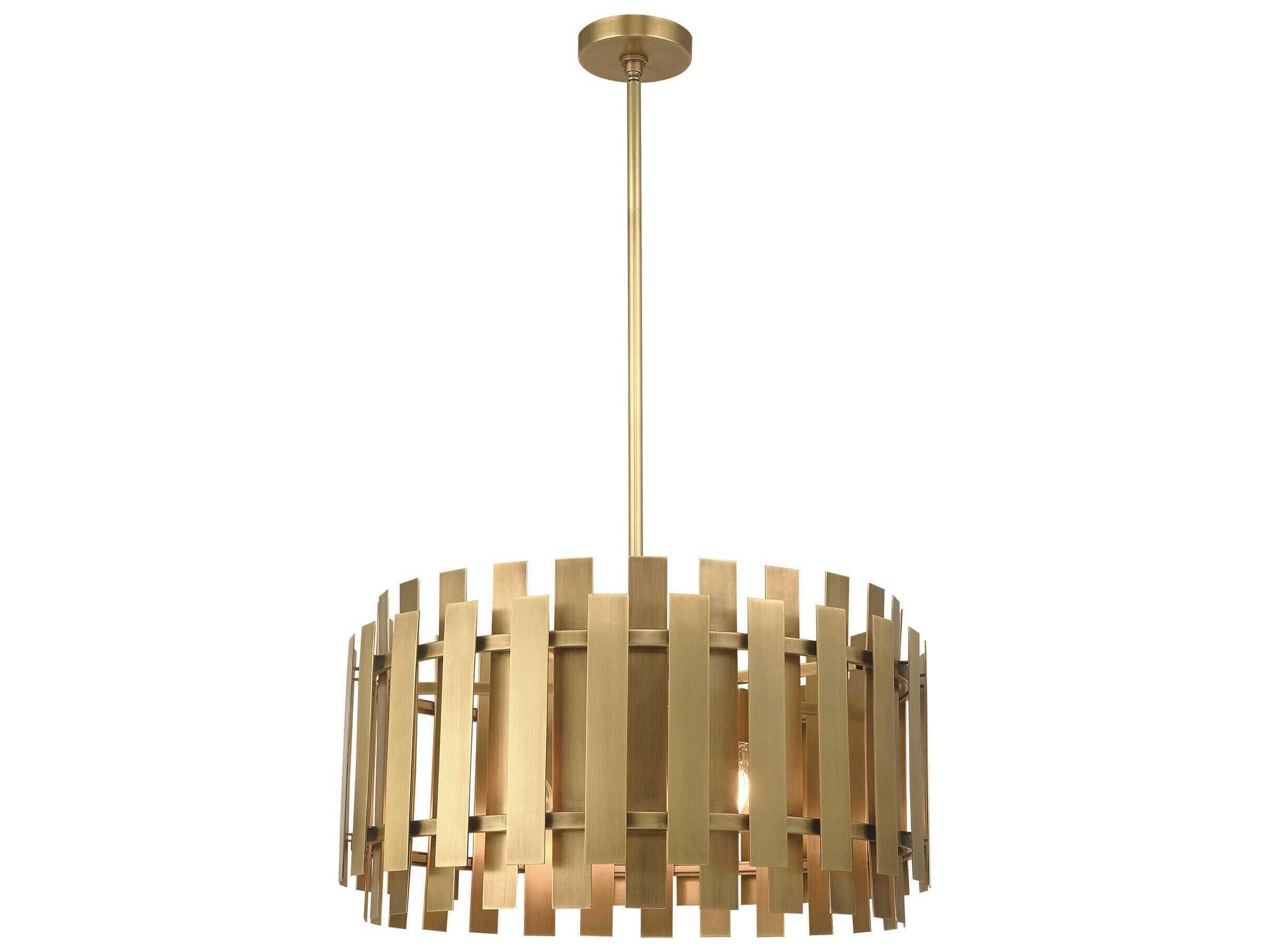 Livex Lighting Greenwich 6-Light Natural Brass Drum Pendant