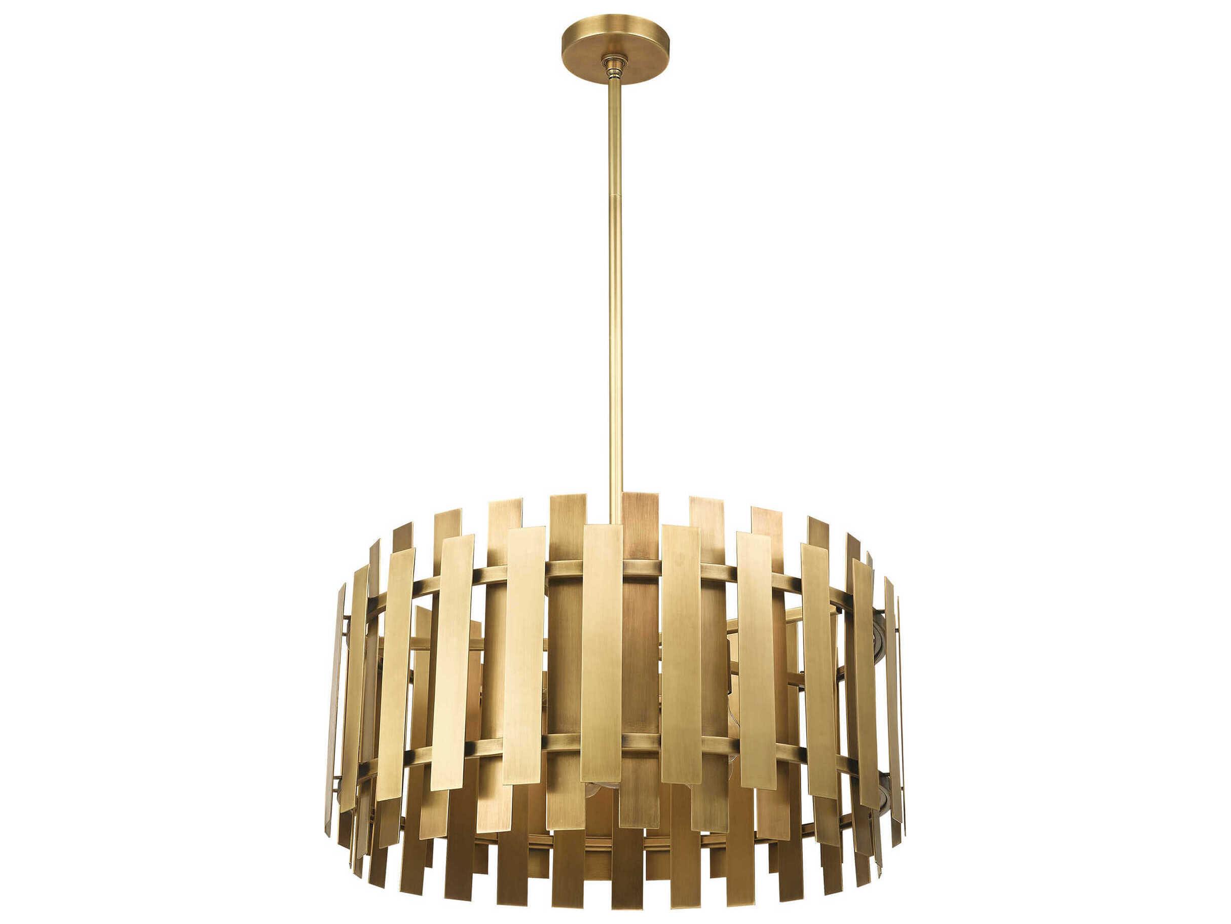 Livex Lighting Greenwich 6-Light Natural Brass Drum Pendant