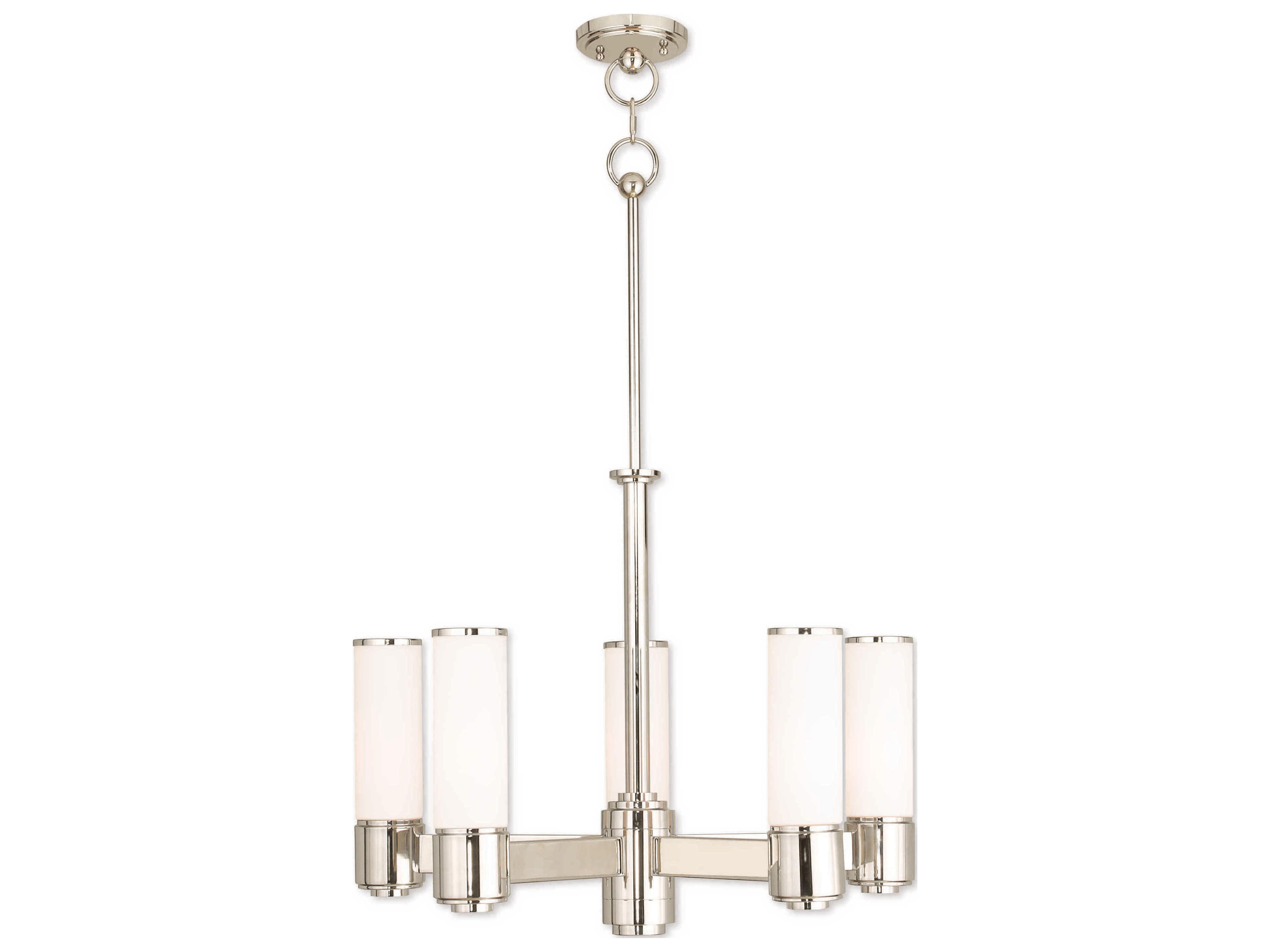Livex Lighting Weston 5-Light Polished Nickel Glass Cylinder Chandelier