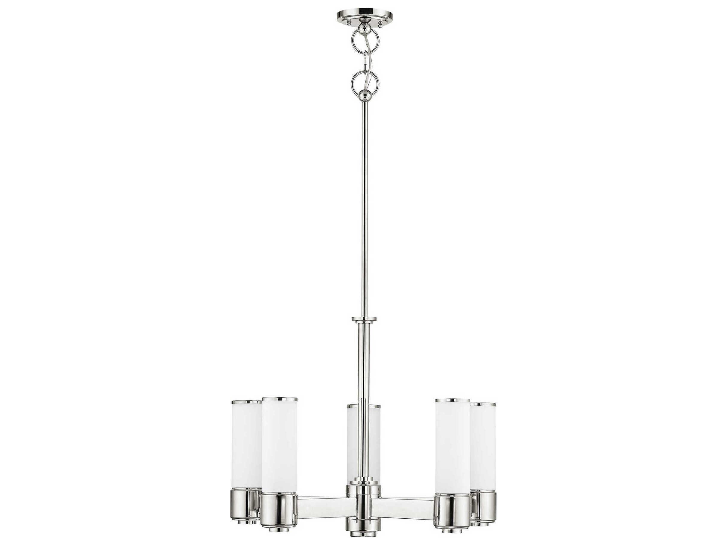 Livex Lighting Weston 5-Light Polished Nickel Glass Cylinder Chandelier