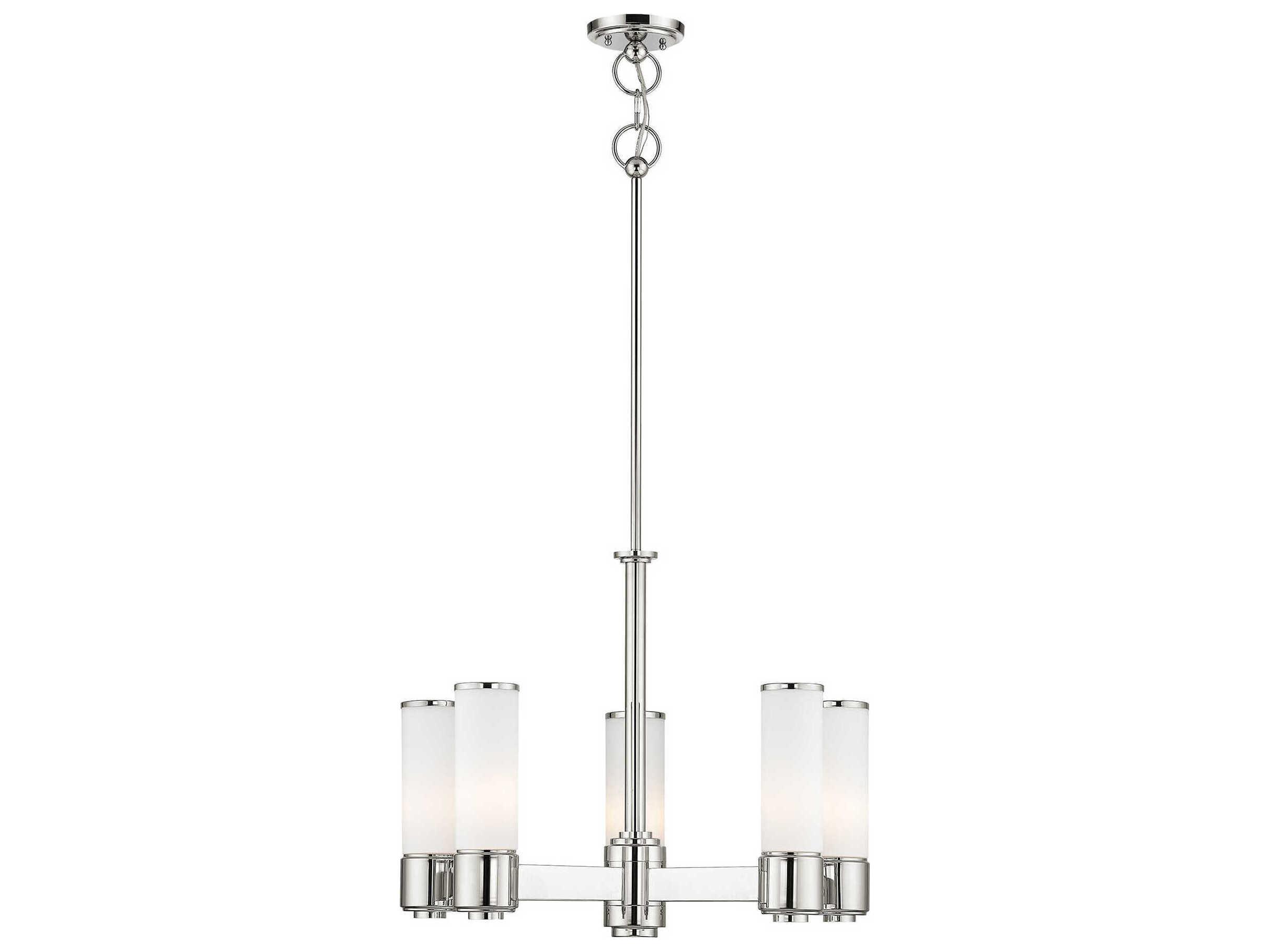 Livex Lighting Weston 5-Light Polished Nickel Glass Cylinder Chandelier