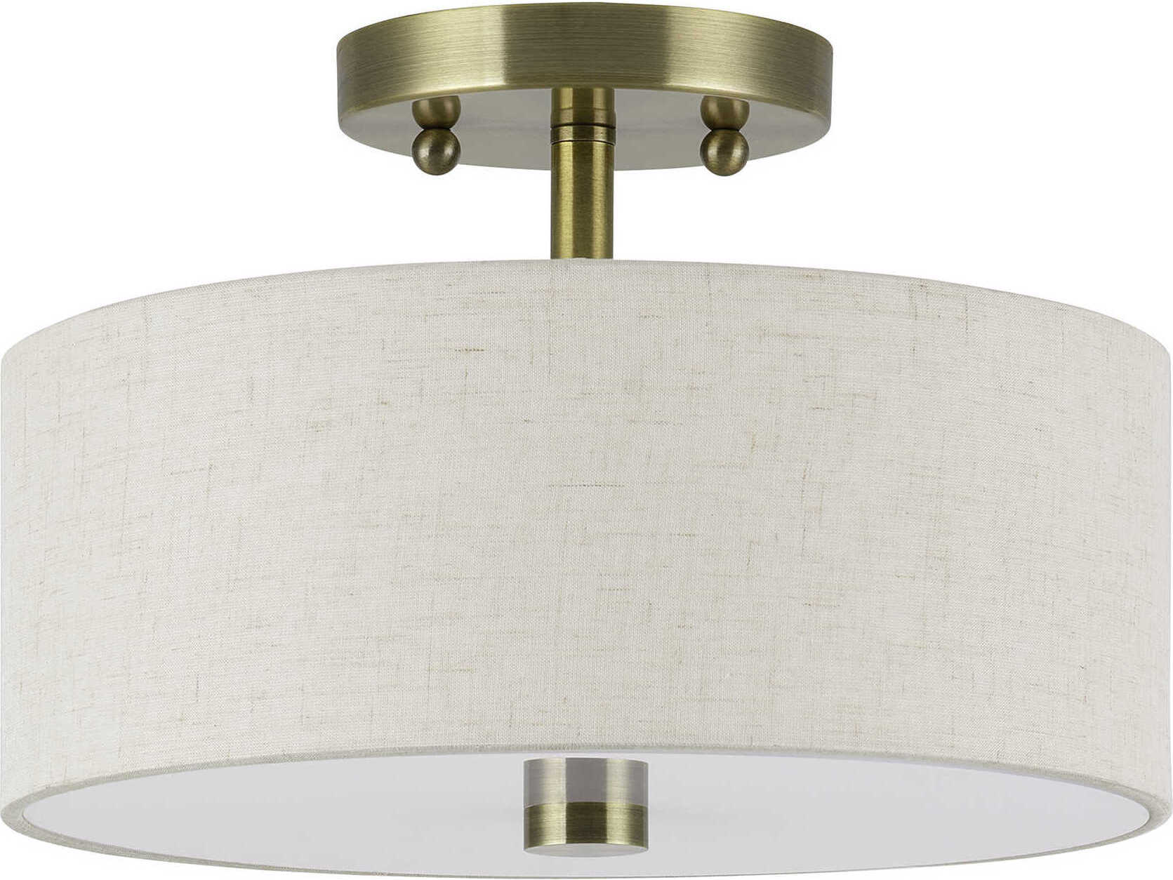 Livex Lighting Monroe 2-Light Antique Brass Drum Semi Flush Mount