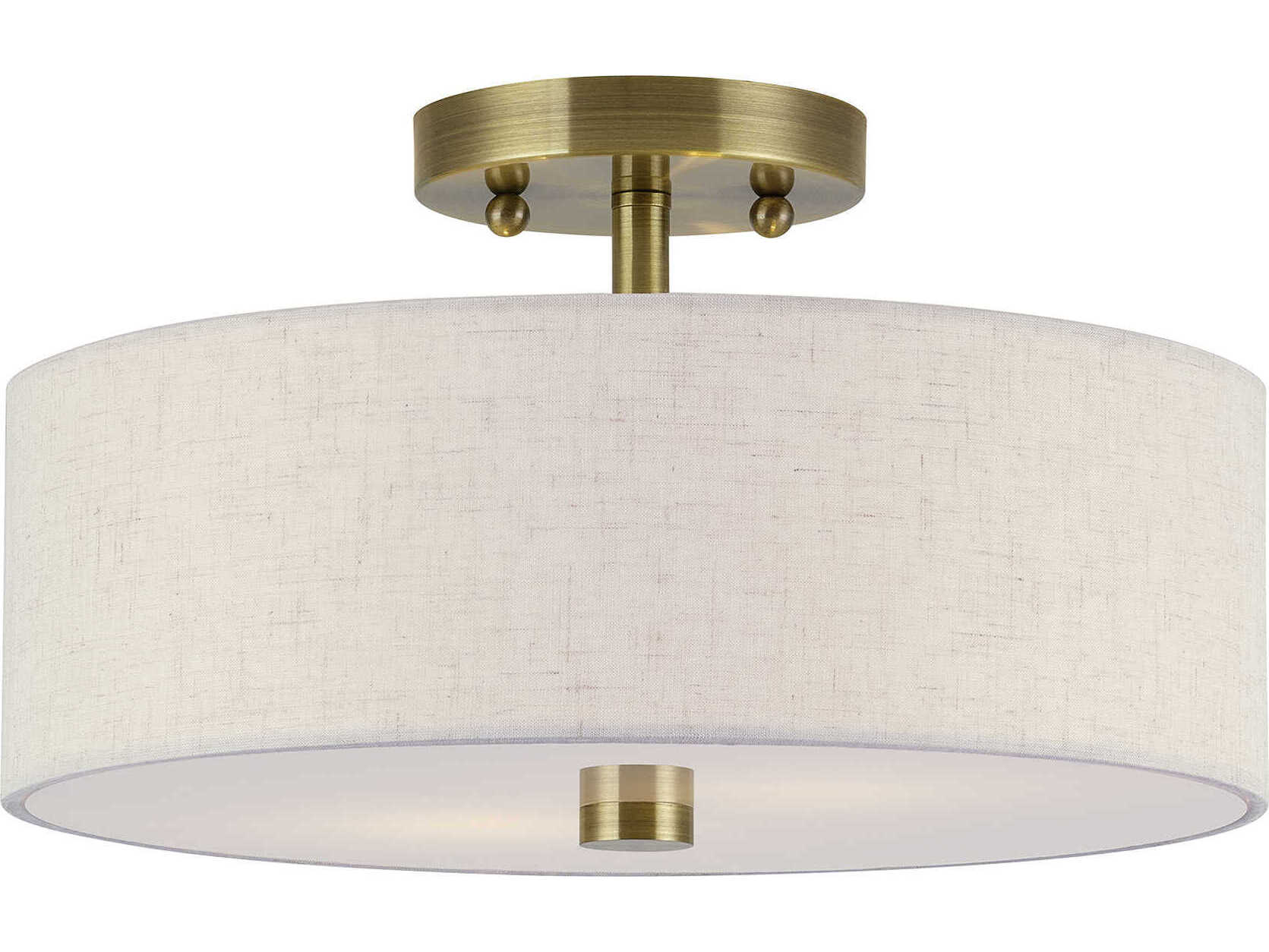 Livex Lighting Monroe 2-Light Antique Brass Drum Semi Flush Mount
