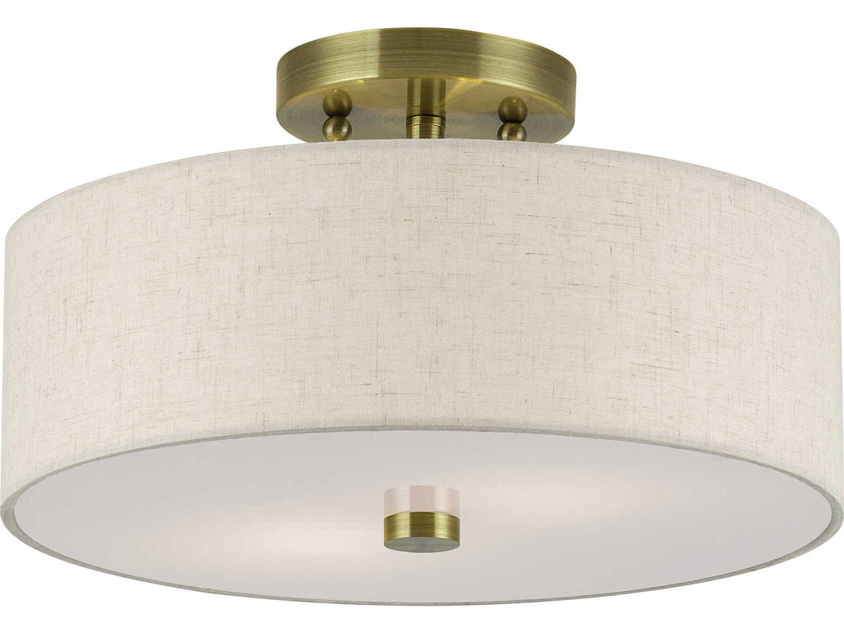 Livex Lighting Monroe 2-Light Antique Brass Drum Semi Flush Mount