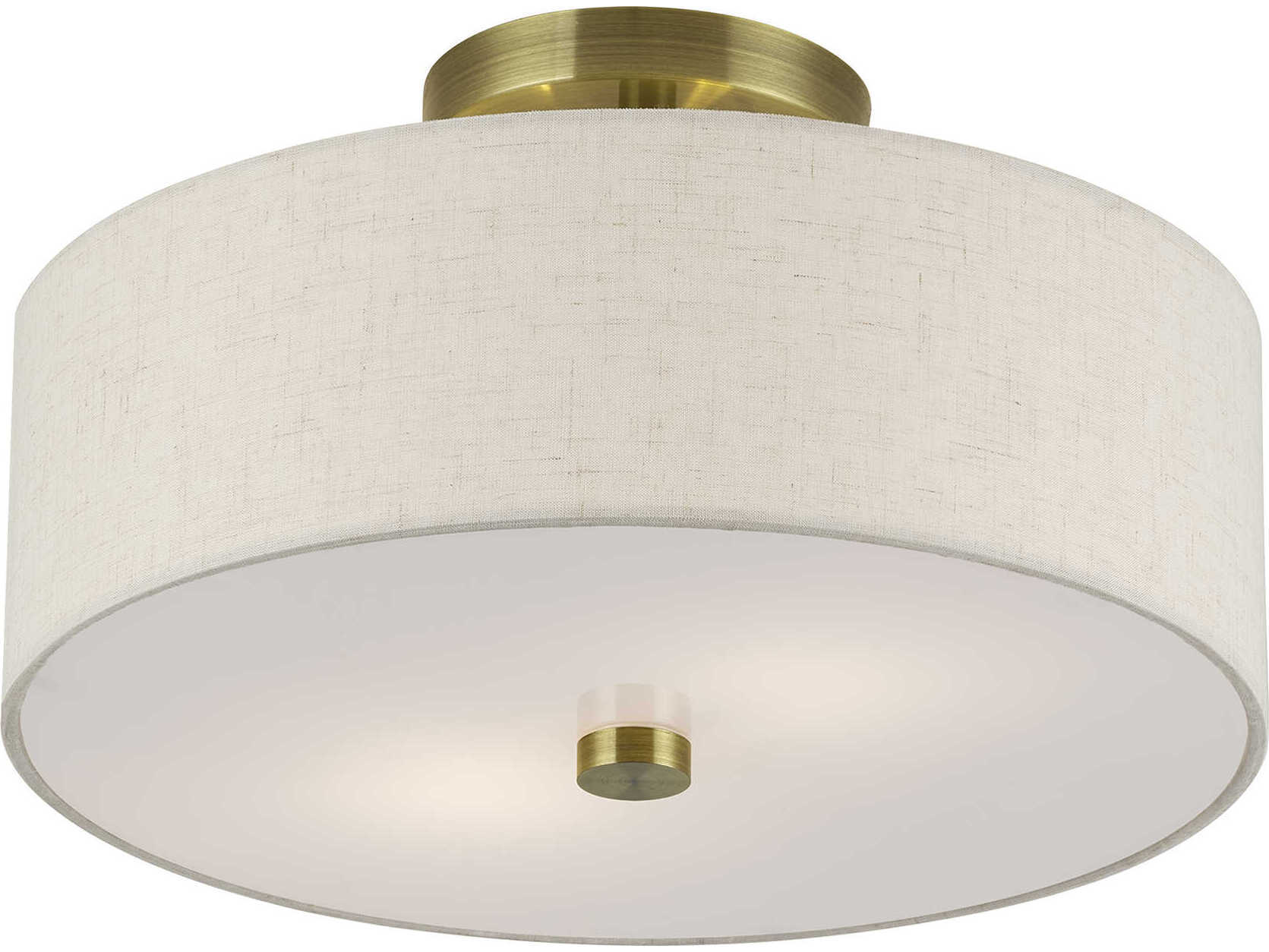 Livex Lighting Monroe 2-Light Antique Brass Drum Semi Flush Mount