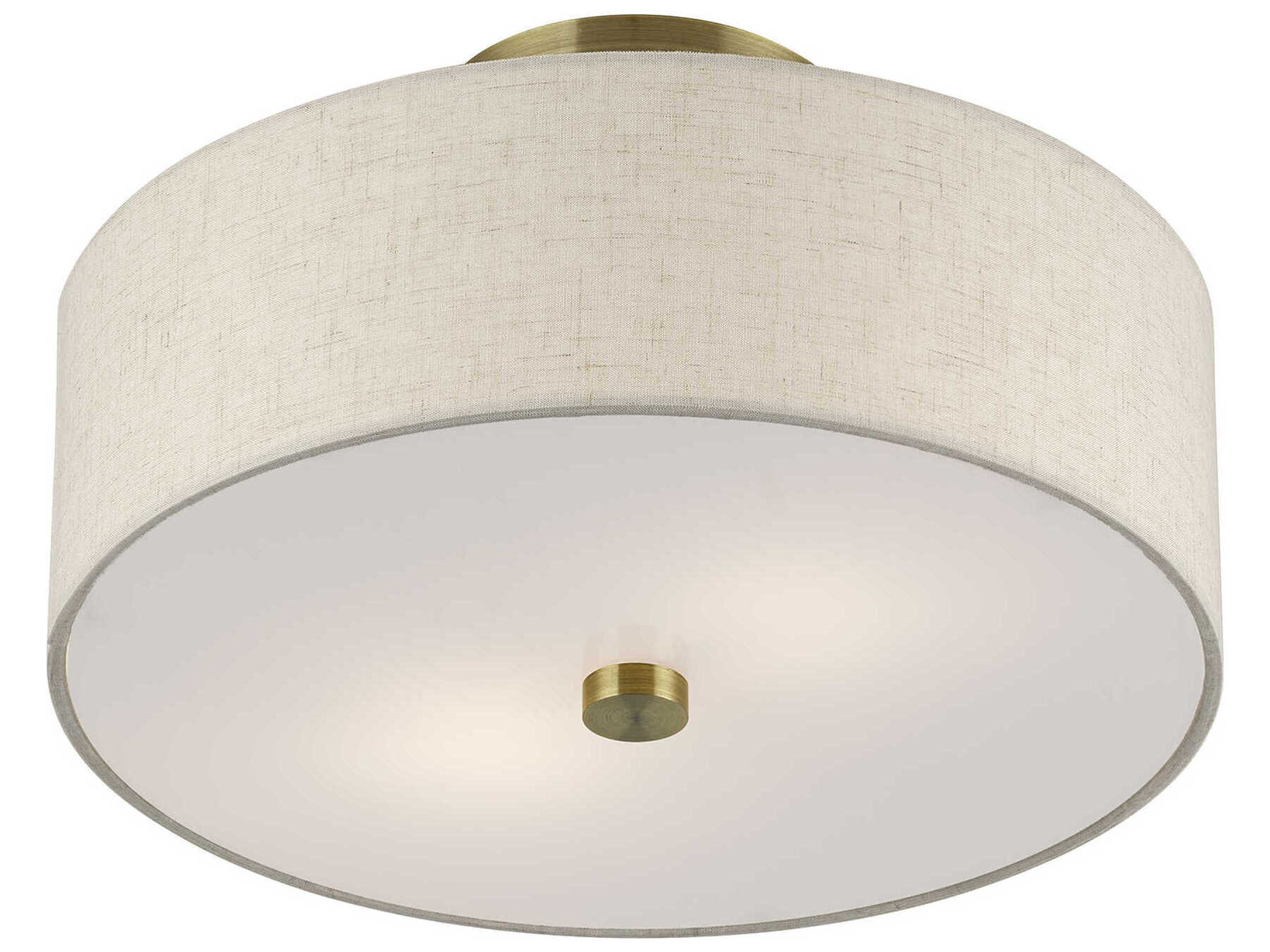 Livex Lighting Monroe 2-Light Antique Brass Drum Semi Flush Mount
