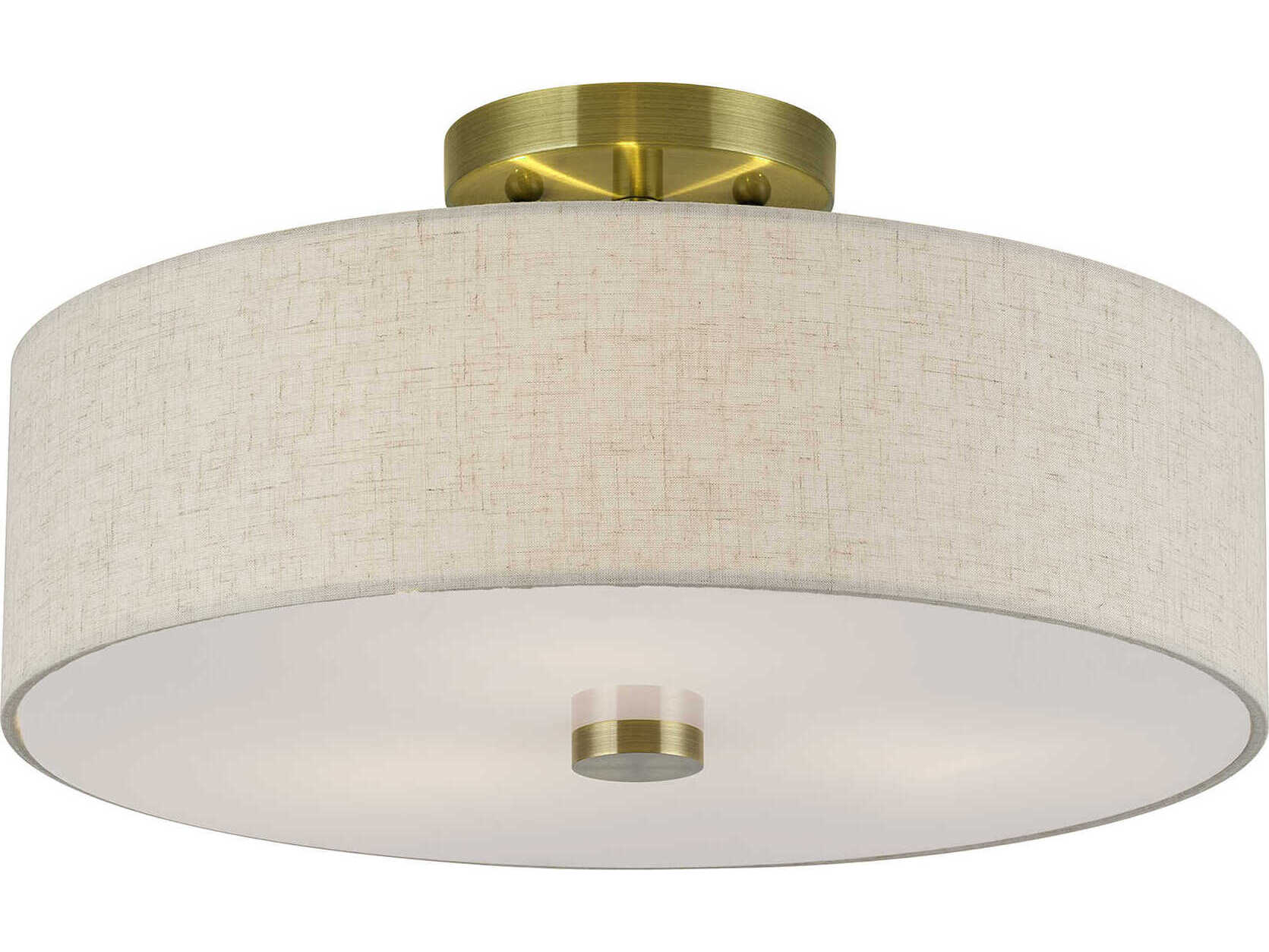 Livex Lighting Monroe 3-Light Antique Brass Drum Semi Flush Mount