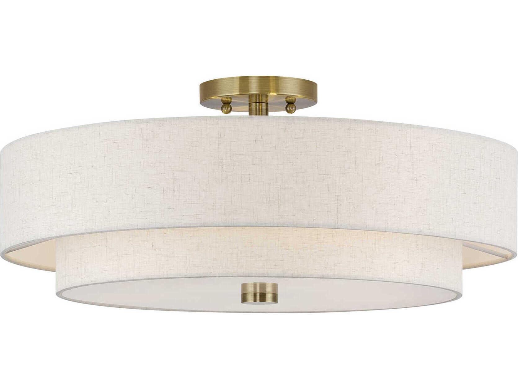 Livex Lighting Monroe 5-Light Antique Brass Drum Semi Flush Mount