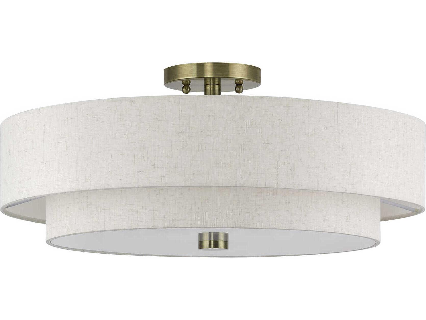 Livex Lighting Monroe 5-Light Antique Brass Drum Semi Flush Mount