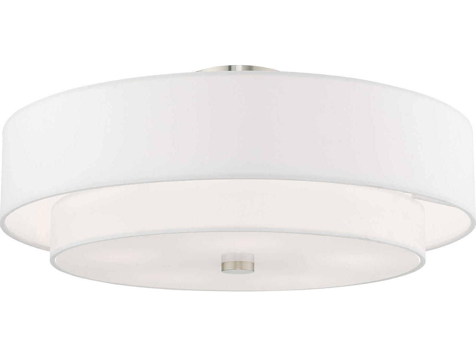 Livex Lighting Meridian Brushed Nickel Drum Round Semi Flush Mount